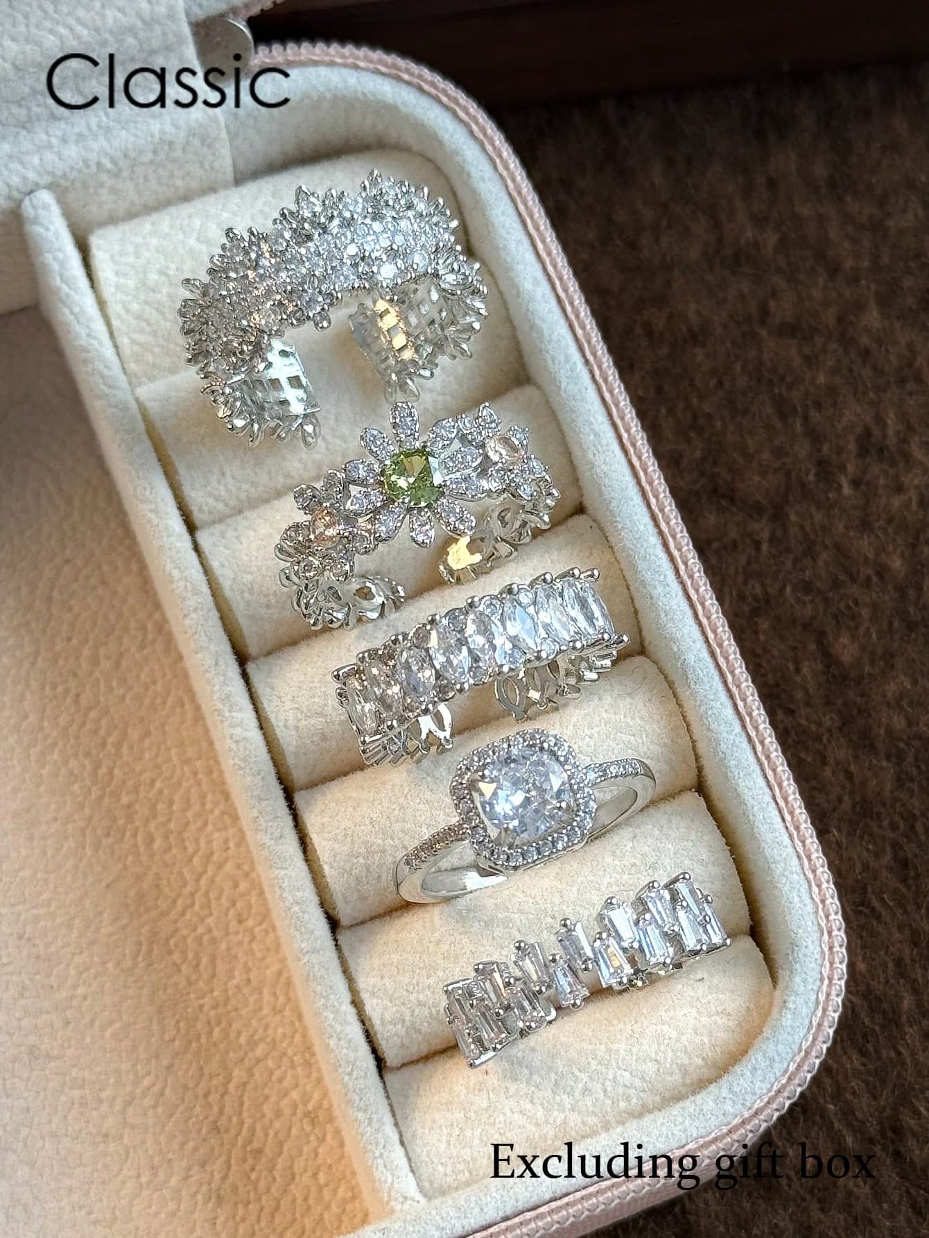 5pcs Fashion Cubic Zirconia Open Copper Ring Set Suitable For Women Wedding Party Wear (Gift Box Not Included)