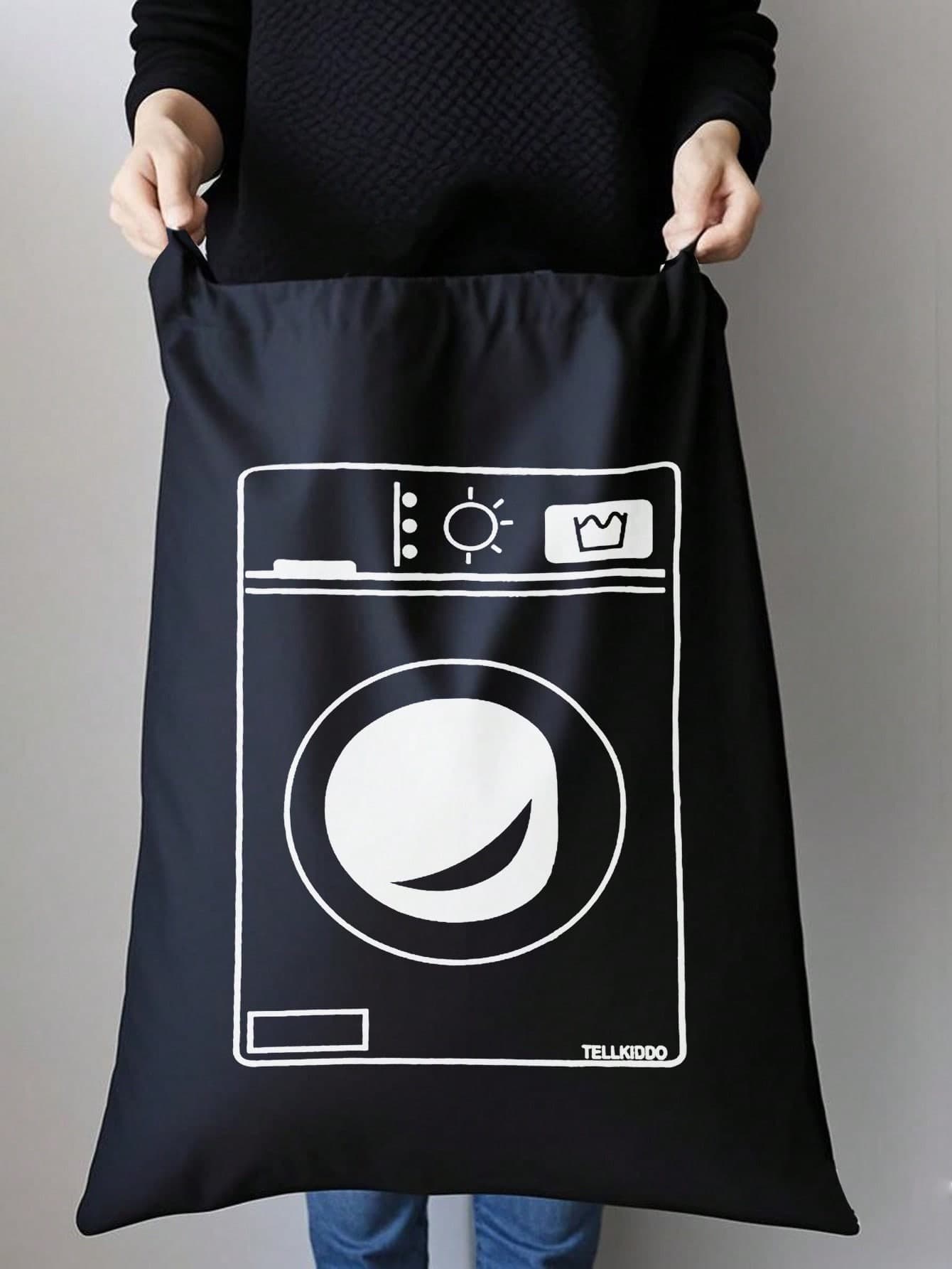 Large Capacity Drawstring Laundry Bag (Washing Machine Print) - Heavy Duty For Travel, Beach Bag, Camping, Portable, Lightweight, Durable, Stylish