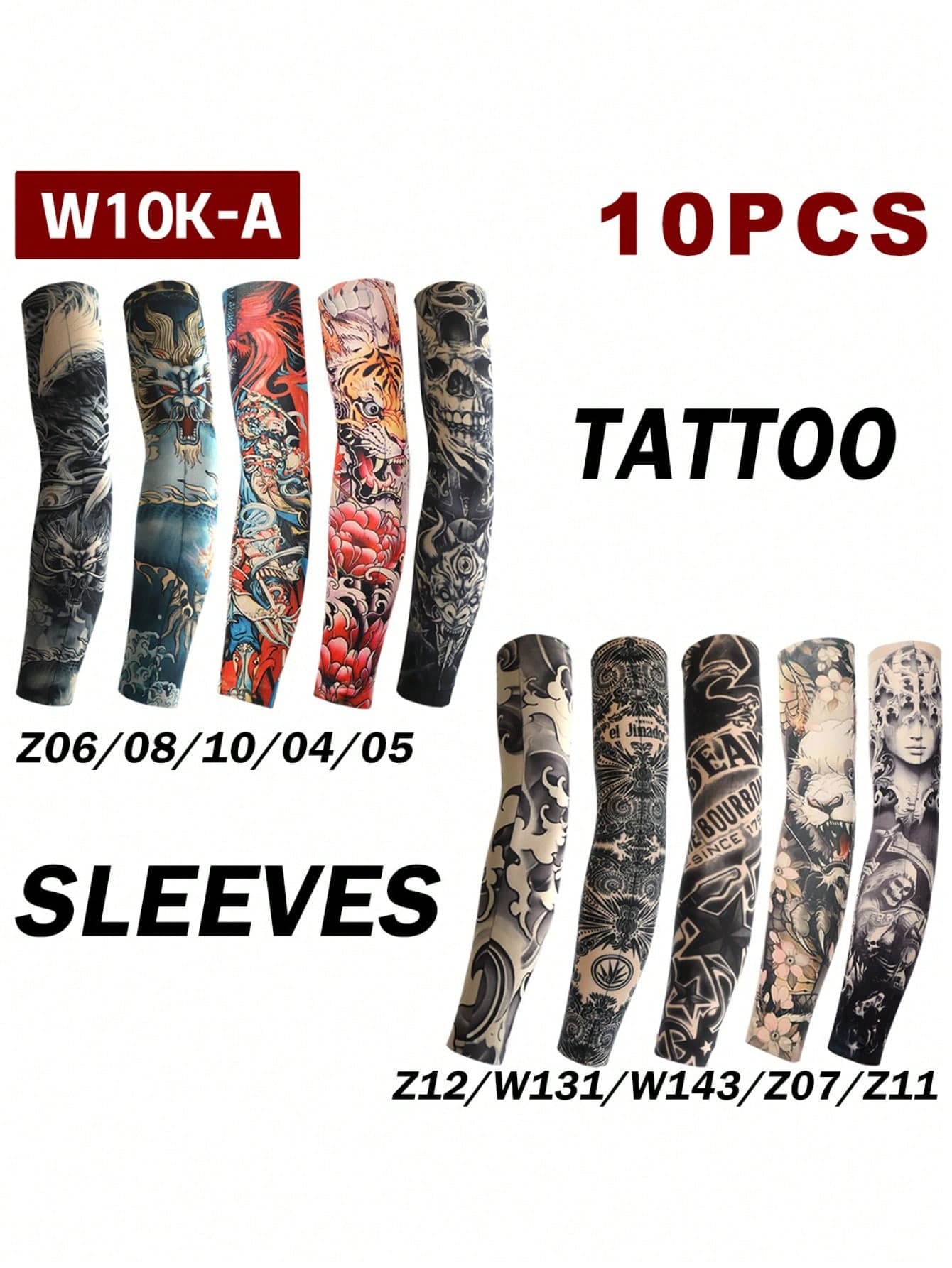 10pcs/Set Summer Outdoor Cycling Floral Arm Sleeve Tattoo Sleeves, Sports Travel Fishing UV Protection Temporary Tattoo Arm Sleeves,Festival,Men Gifts,Camping