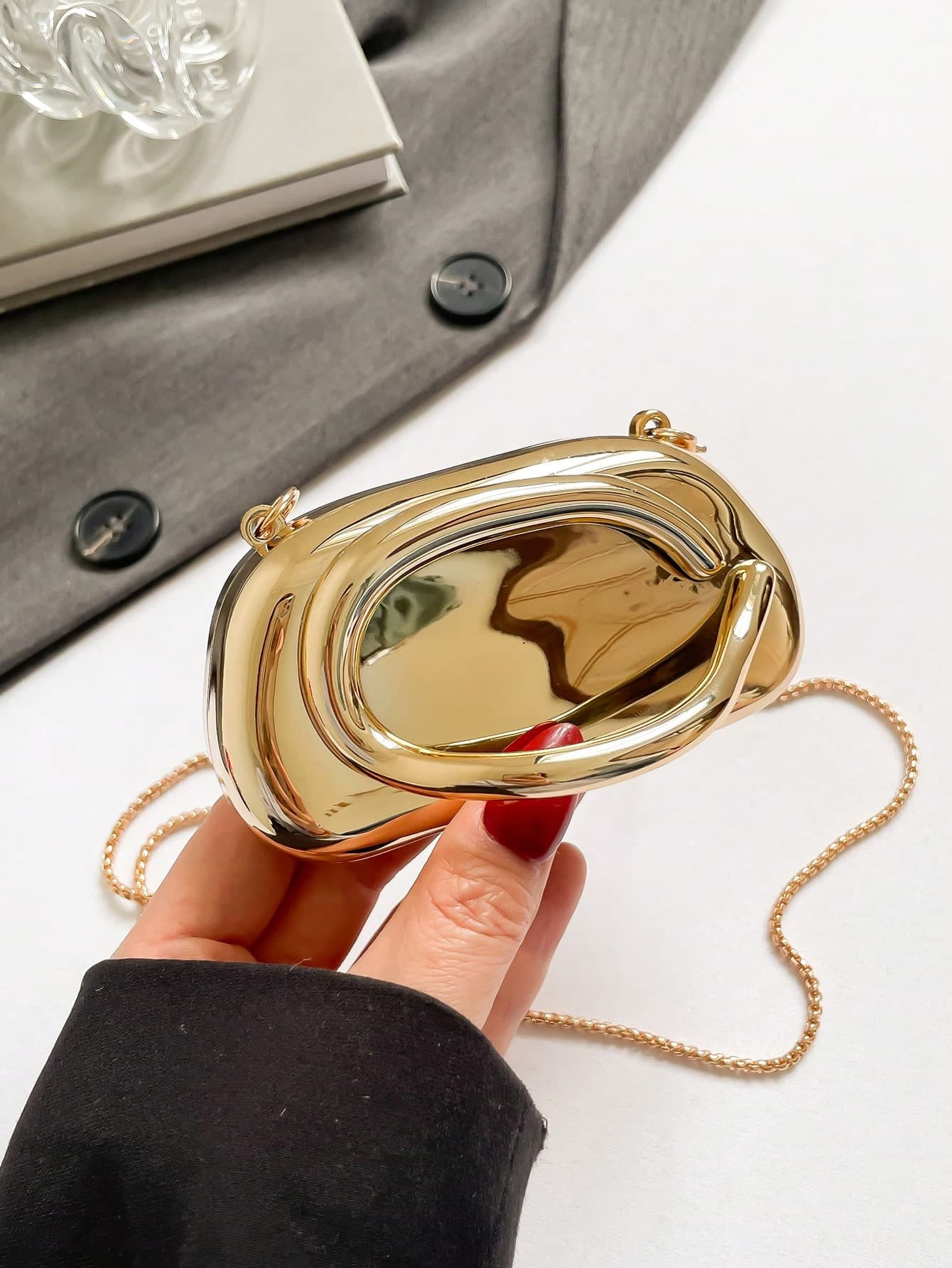 Fashionable Versatile Solid Color New Chain Shoulder Bag, Casual Minimalist Asymmetrical Small Handbag, Women Evening Clutch, Wedding,Bride
