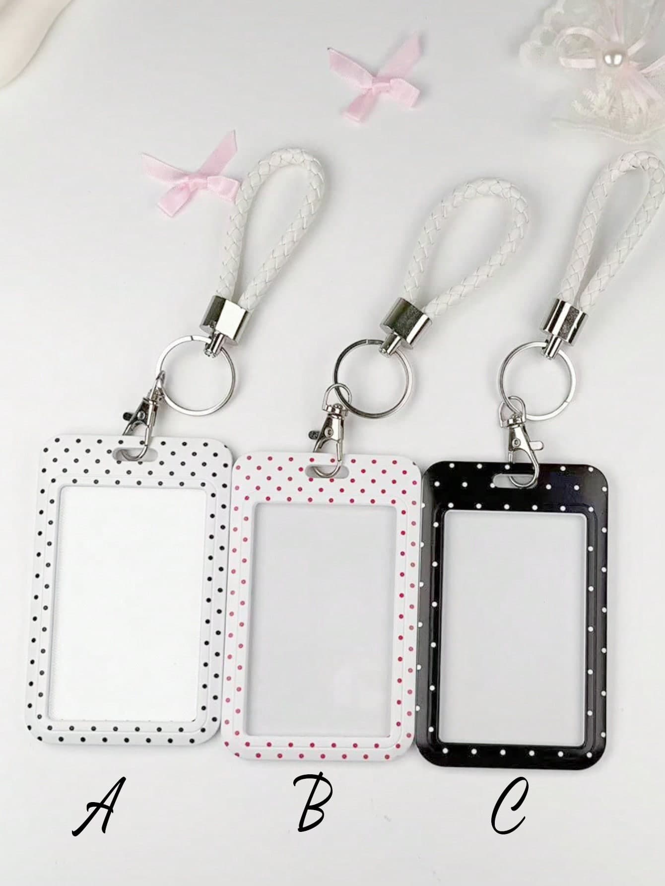 1pc ABS Polka Dot Printed Cartoon Style Slide Card Holder. Student Wristband Card Holder, Women Student Card Holder, ID Bus Pass Protector, Student Campus Card Protector