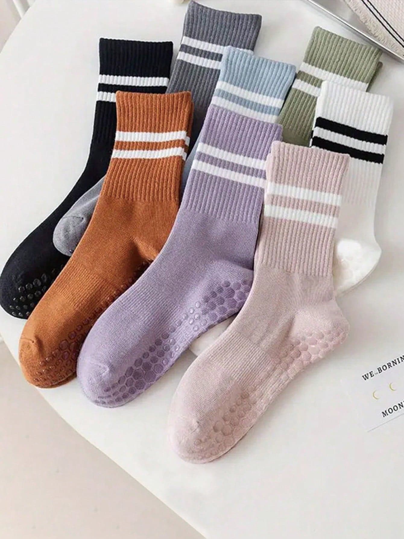 1/8 Pairs Non-Slip Yoga Socks, Toe Socks, Mid-Calf Yoga Socks, Non-Slip Sports Socks, Pilates Socks, Solid Color Exercise Grip Socks (Black, White, Gray, Pink, Purple, Blue, Green, Orange, Black)