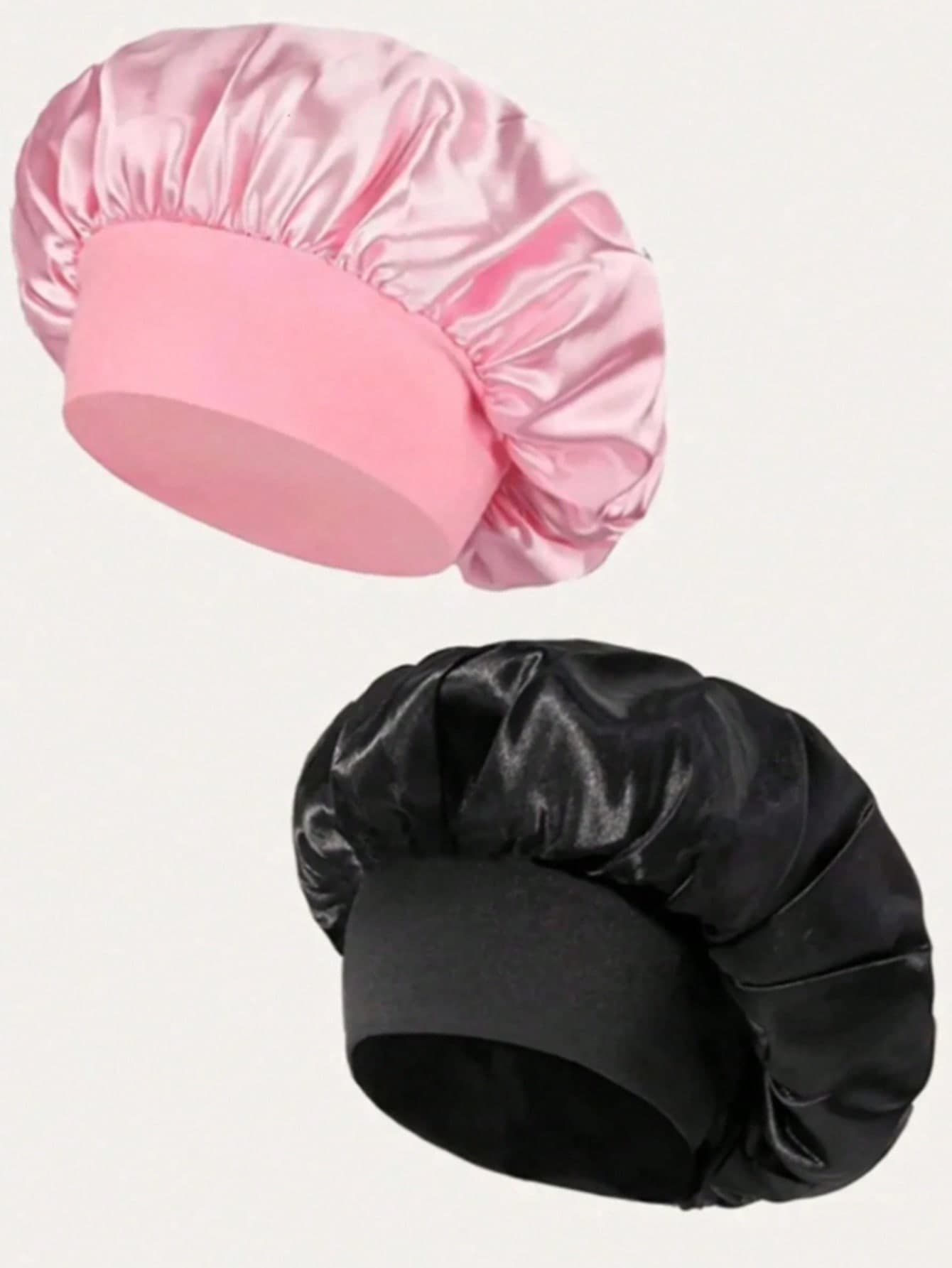 2pcs/1pc Silk Sleep Cap, Satin Hair Cap, Women Wide Brim High Elasticity Cap, Charmeuse Sleep Cap, High-End Satin Hair Care Cap, Curly Hair Silk Headband (Black & Gold) Hair Sleep Cap Sleep Bonnet