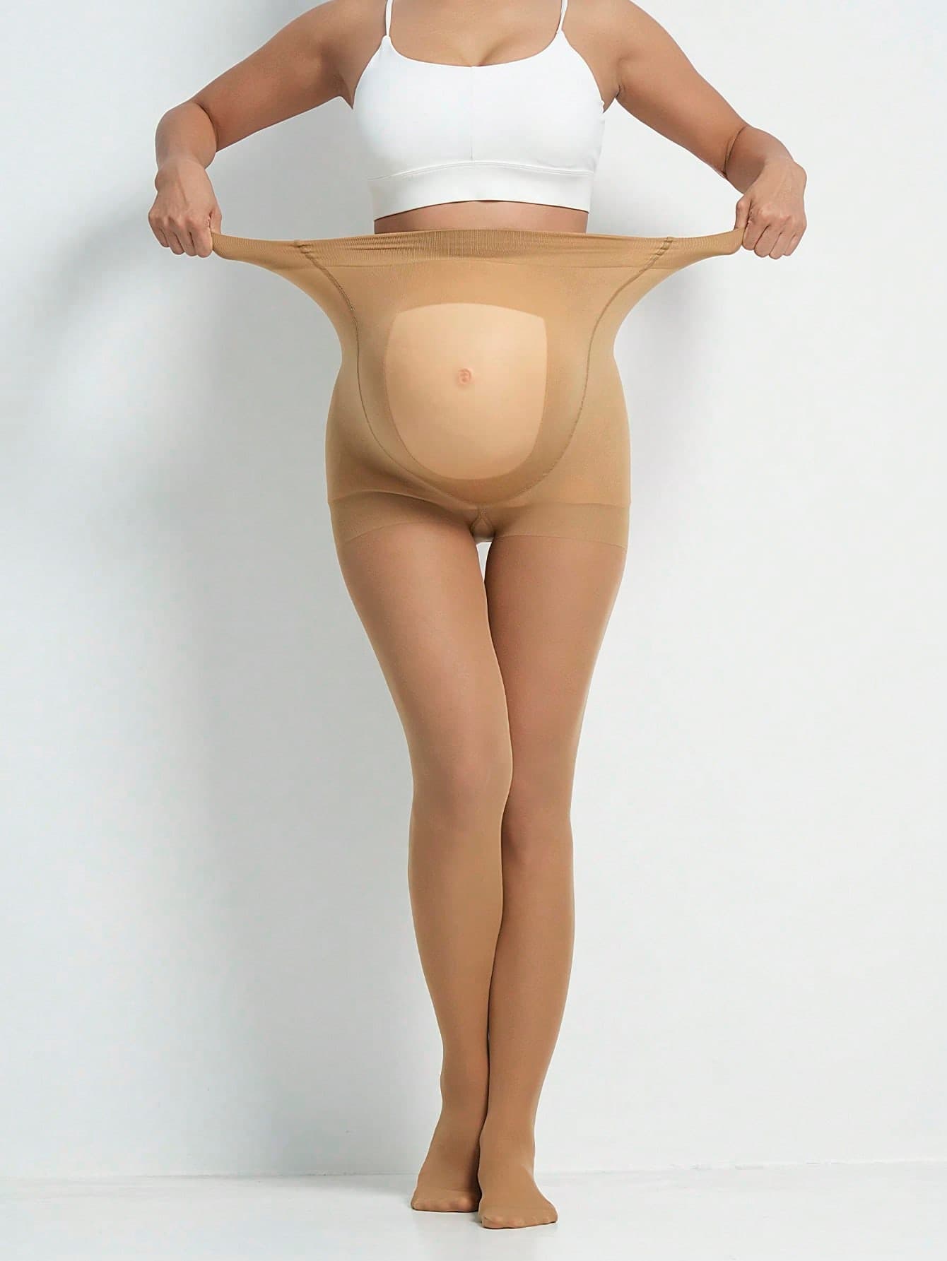 One-Pair Pack Maternity Plus-Size Tights, High-Waist Comfortable Breathable Maternity Pants With Transparent Abdomen Design, Slim-Fit Leggings