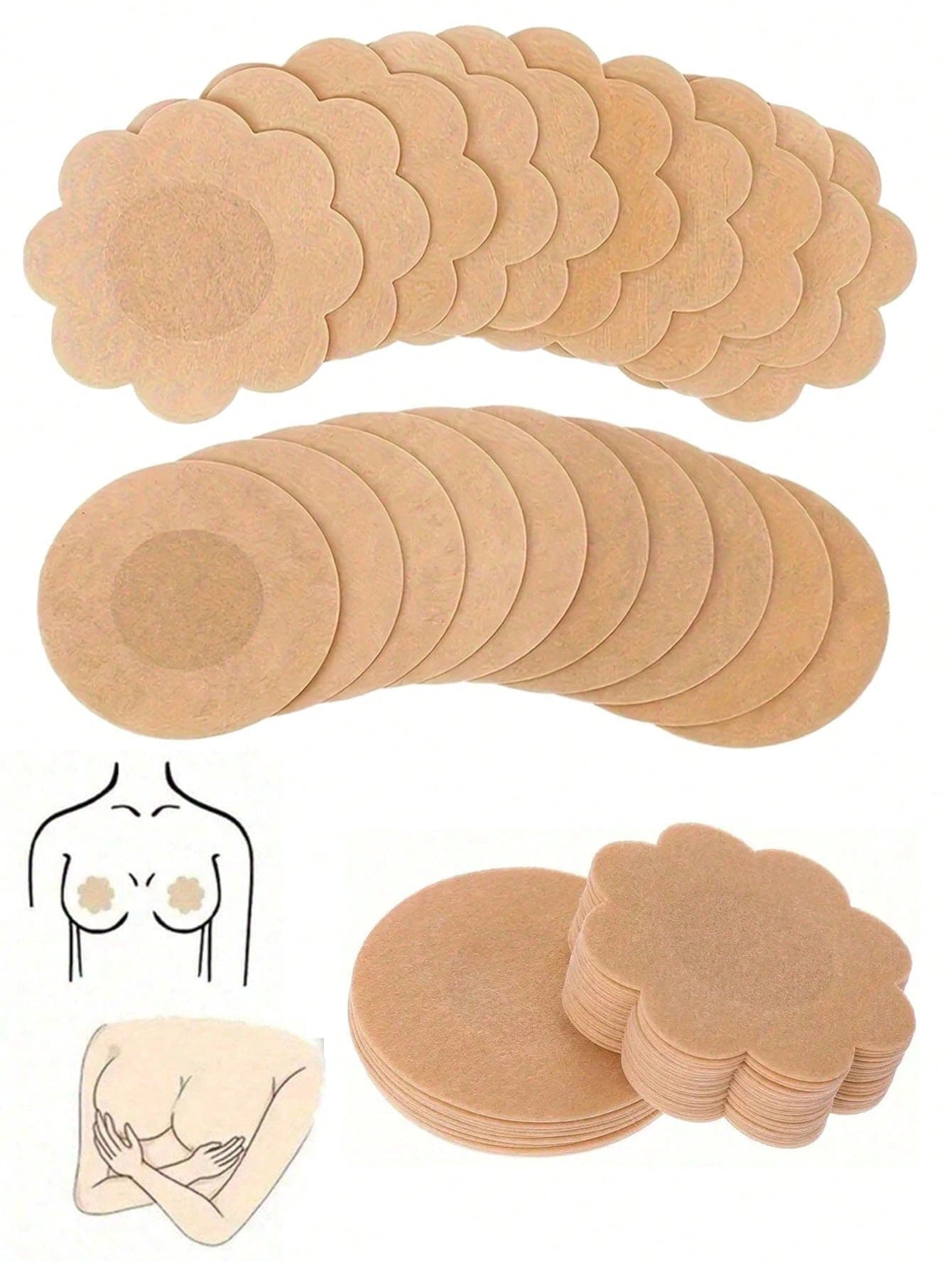 2/10/50/100cs Self-Adhesive Reusable Rayon Breast Covers, Soft Petal Bra Pasties For Everyday Comfortable Wear & Sports Protection