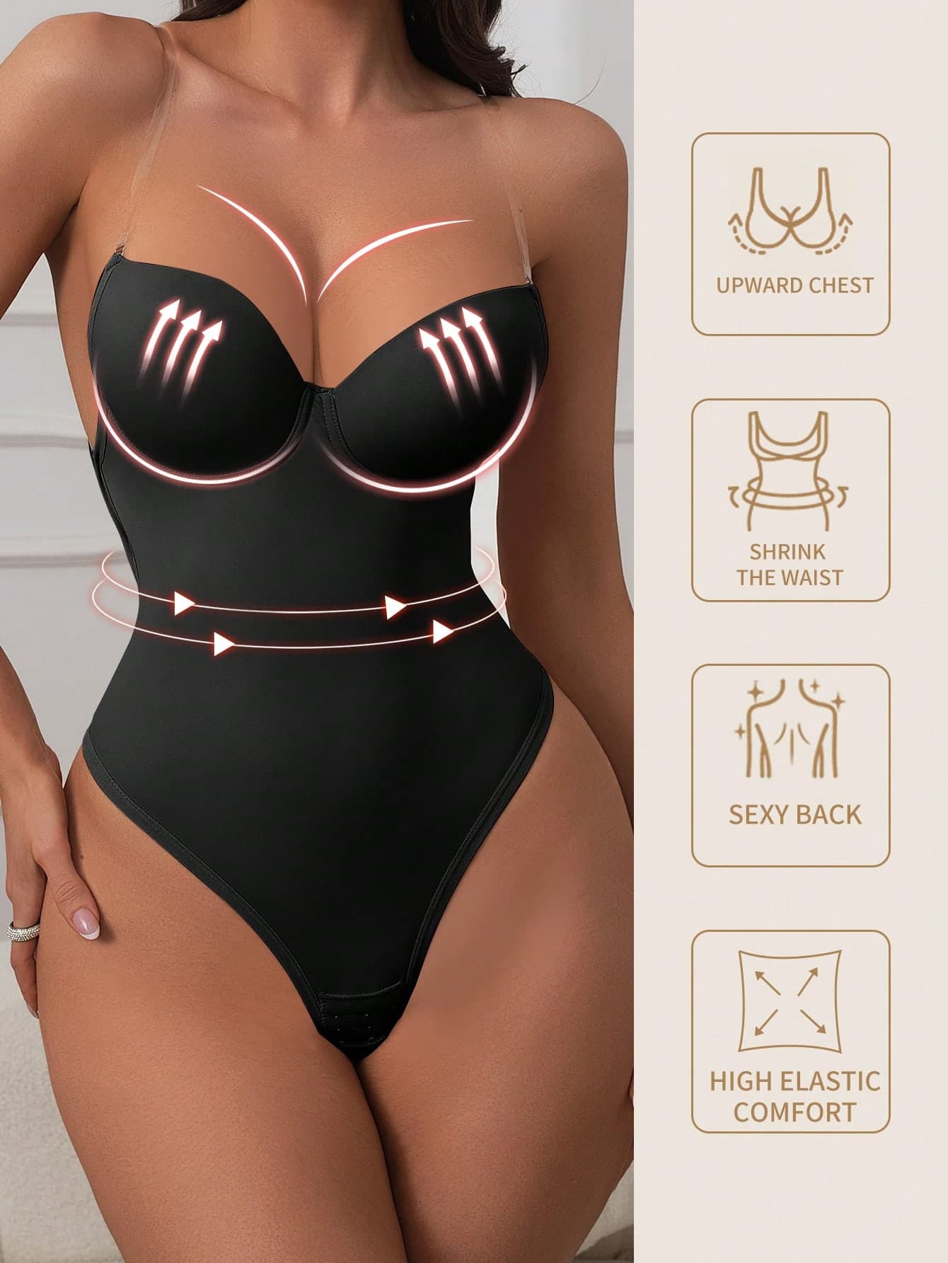 1pc Seamless Shapewear Bra, Deep V-Neck Design, Effective For Enhancing Silhouette, Suitable For Weddings And Parties