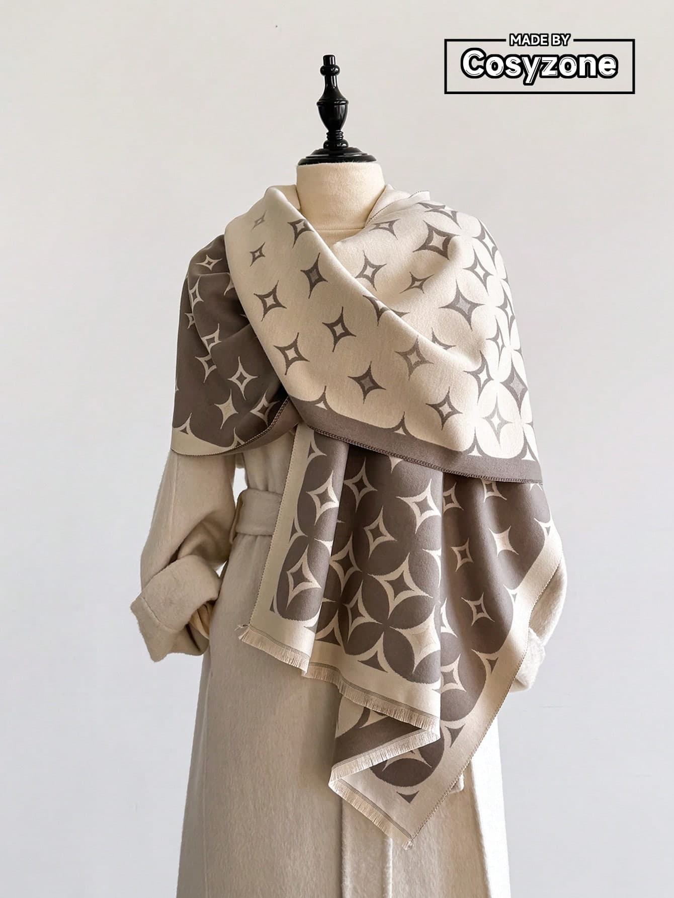 1pc Faux Cashmere Minimalist Star Pattern Jacquard Warm Scarf, For Women, Air-Conditioned Room, Autumn/Winter, Fashion, Versatile