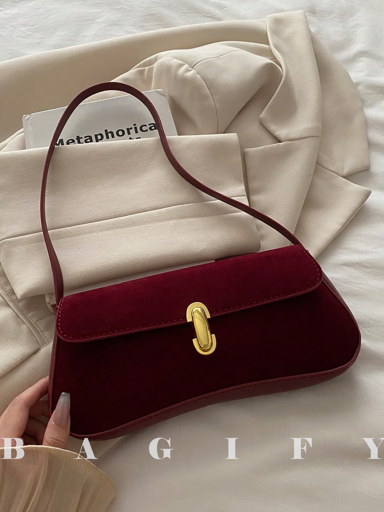 FRIFUL New Fashion Metal Decor Faux Suede Tote Shoulder Bag, Suitable For Parties, Outings, Vacations, Shopping And Daily Use, Can Store Coins, Phones, Also Suitable As A Work Bag For White-Collar, College Students And Office Workers, Elegant Ladies Bag