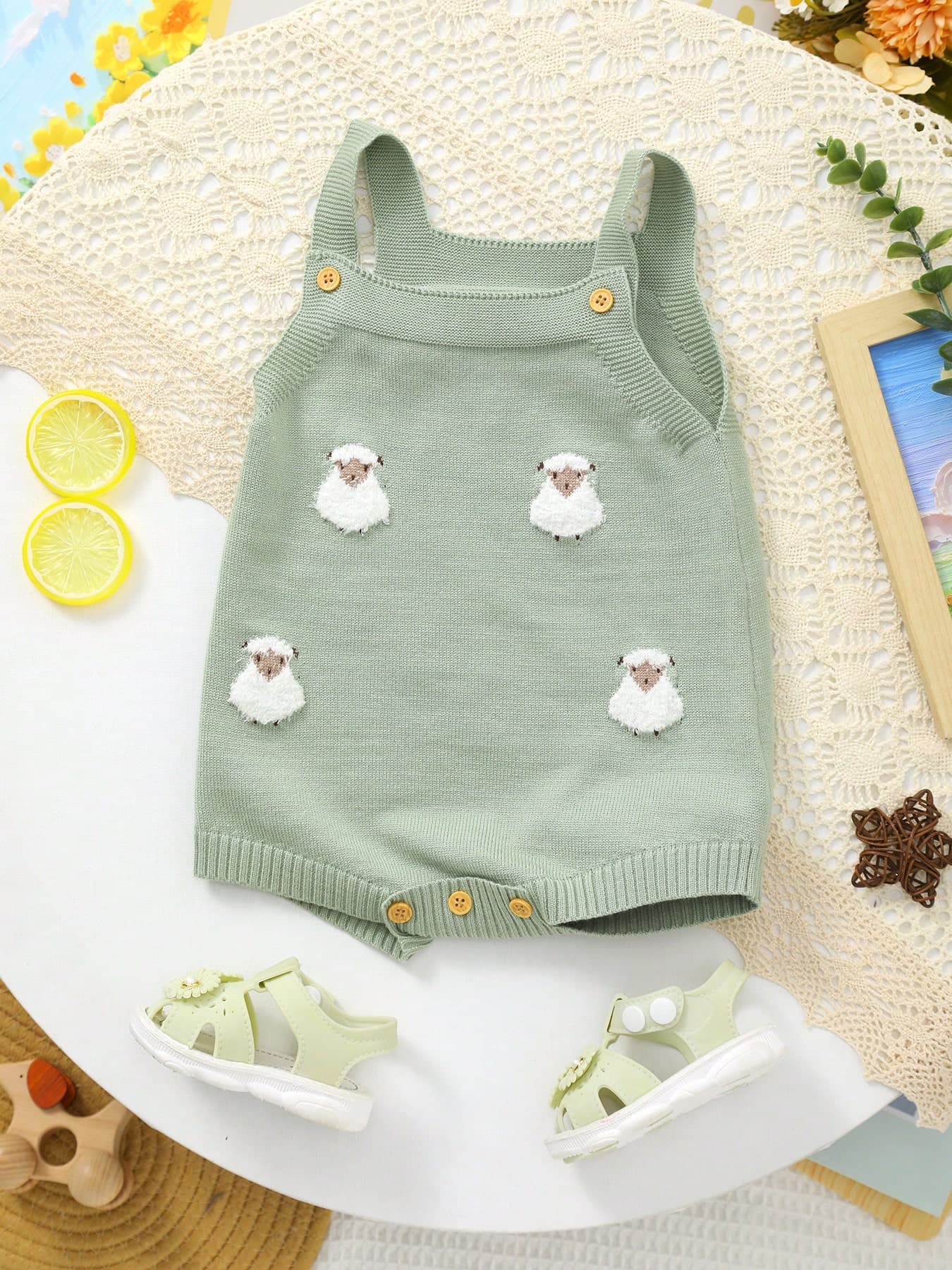 Baby Girl Unisex Cute Sheep Embroidery Knitted Bodysuit
