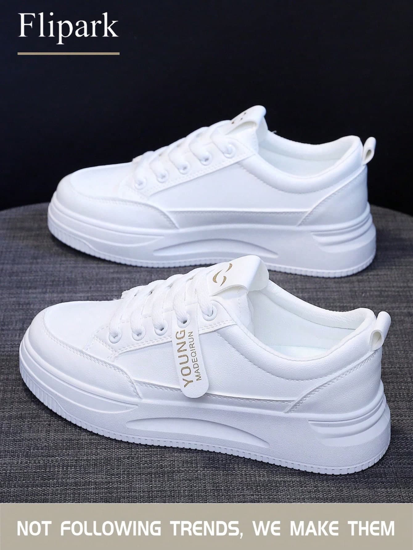 Flipark 1 Pair Casual Sports Style White Shoes, Versatile And Lightweight, Suitable For Students To Wear Out. 1 Pair Versatile Fashion Sports Style Women's Casual Lightweight White Sneakers, Student Shoes, Small Size Suitable For Petite Women.
