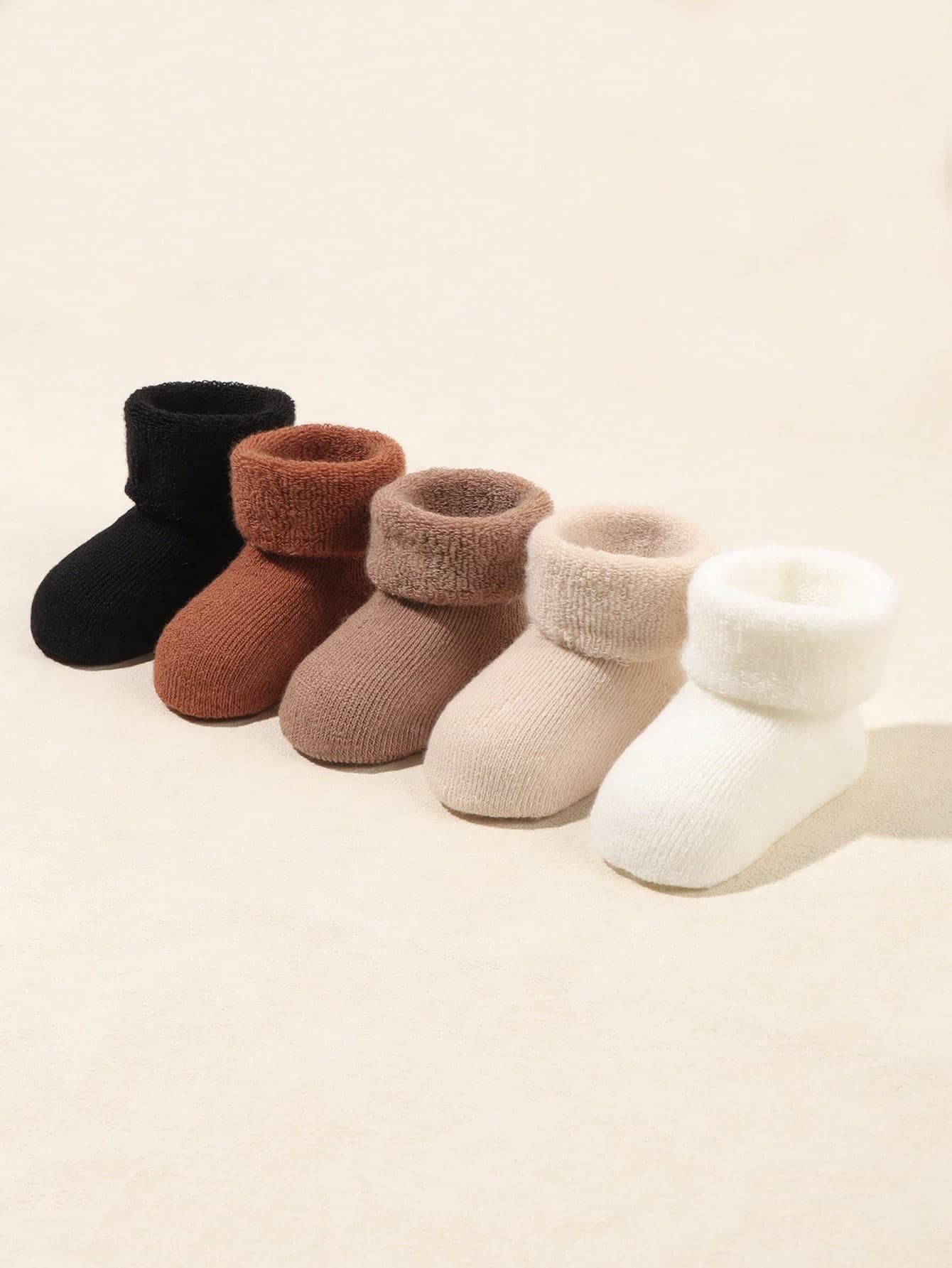5 Pairs Baby Solid Color Warm Fleece Socks, Autumn/Winter