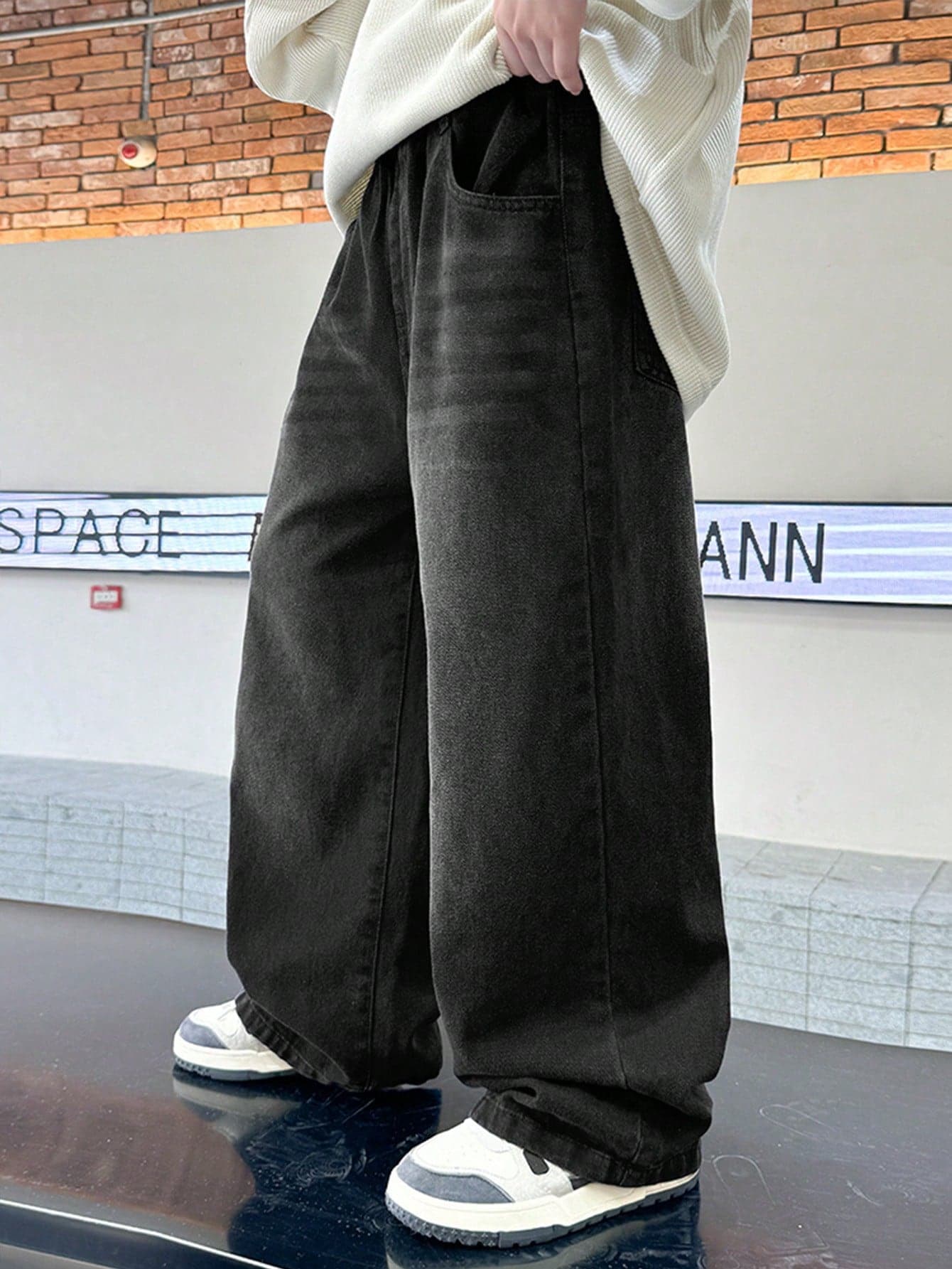 Tween Boys' Casual Washed Elastic Waist Wide Leg Jeans