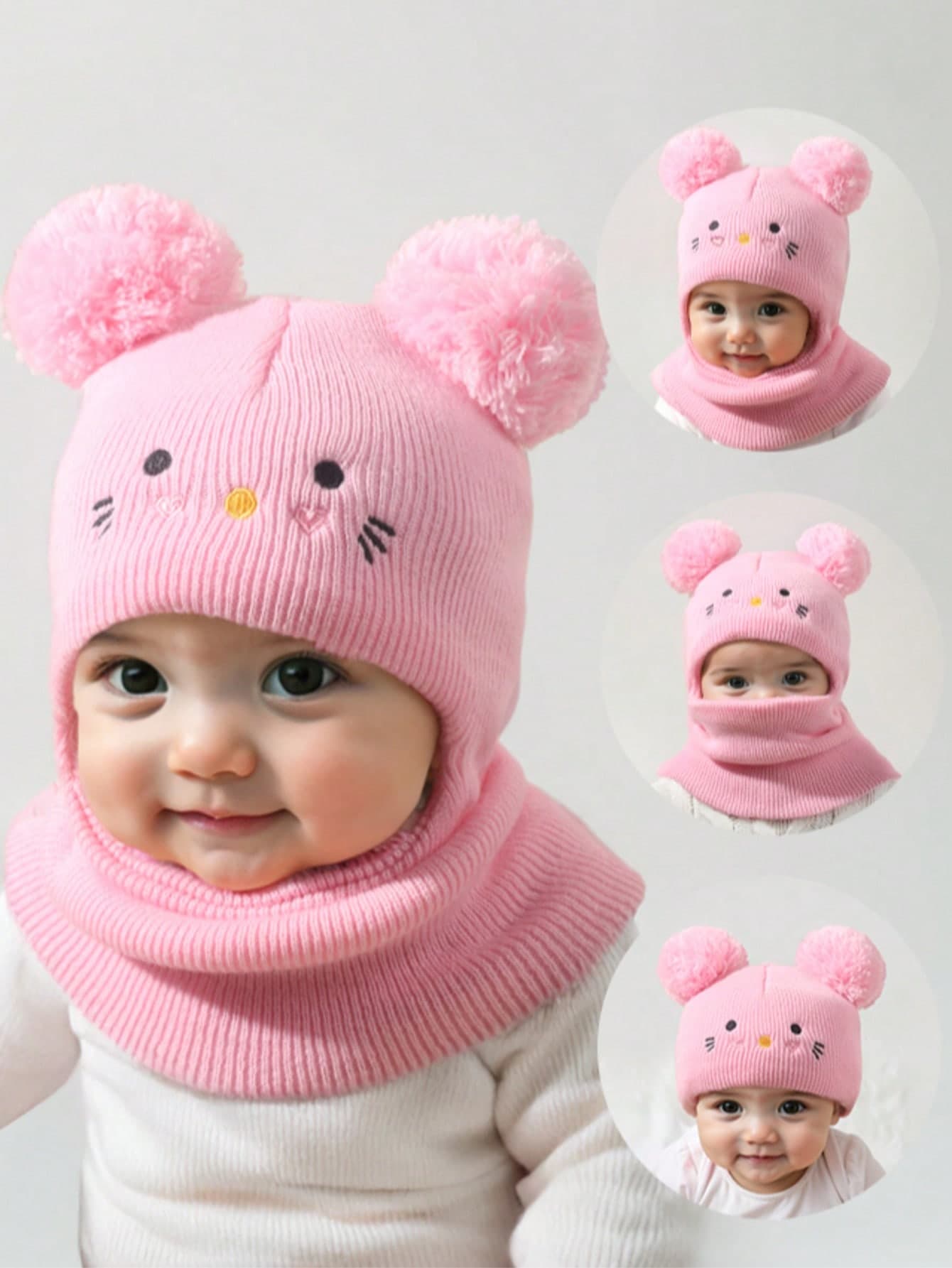 1 Pc 0-12Y Toddler Beanie Double Balls Baby Cat Girls Boys Beanies Kids Winter Hats Children Knit Warm Balaclava
