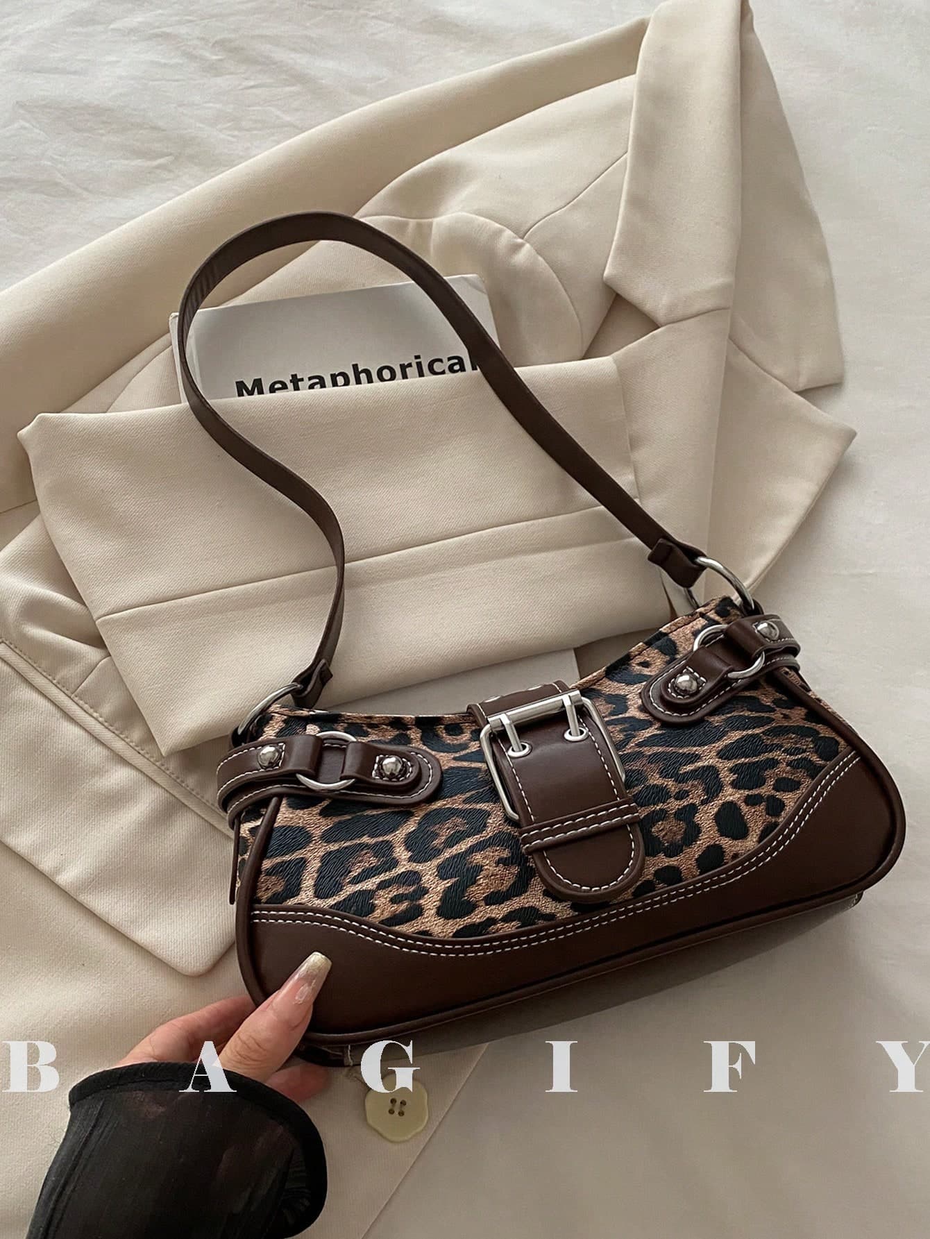 New Fashion Buckle Leopard Print Handbag & Shoulder Bag, Suitable For Parties, Outings, Vacations, Shopping And Daily Use, Can Store Coins