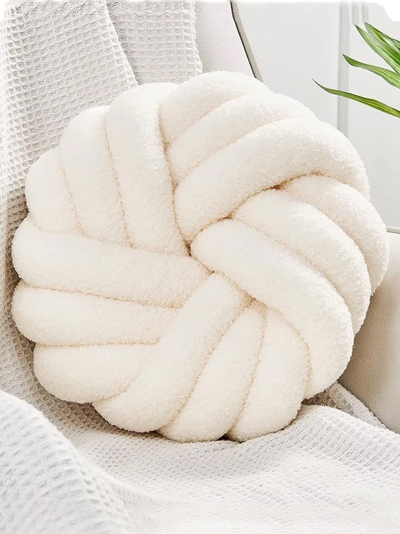 1pc Handmade Braided 3-Strand Round Cushion Pillow, Decorative Atmosphere Pillow, Suitable For Living Room Sofa, Bedroom Bed, Two Sizes Available, Small Size Is Very Small, Please Check Size Chart Carefully, White