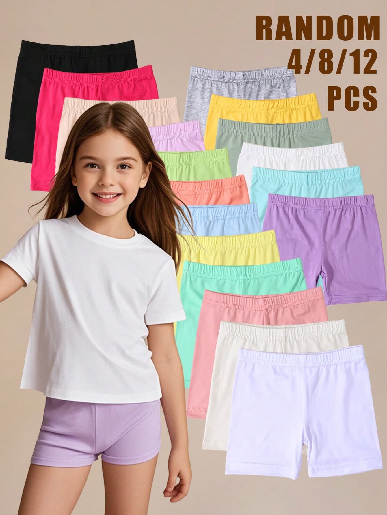12pcs Girls' Solid Color Boyshort Briefs, Comfortable Underwear For Daily Wear, All Seasons