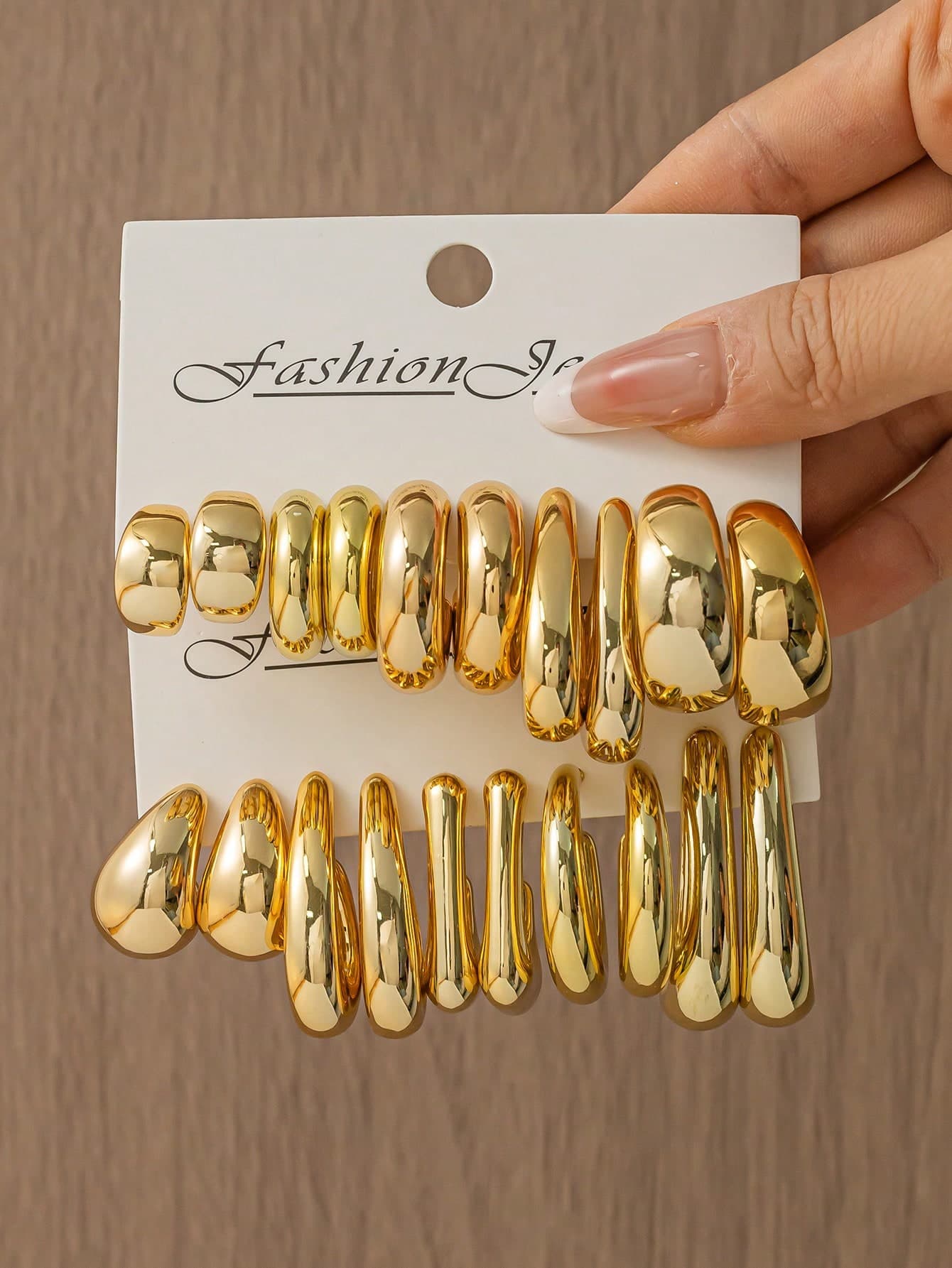 2/10/20pcs/Set New Asymmetric CCB Gold-Tone Lightweight Earring Set, C-Shape & Teardrop Design, Whole Set Meets Women's Daily Outfit Needs