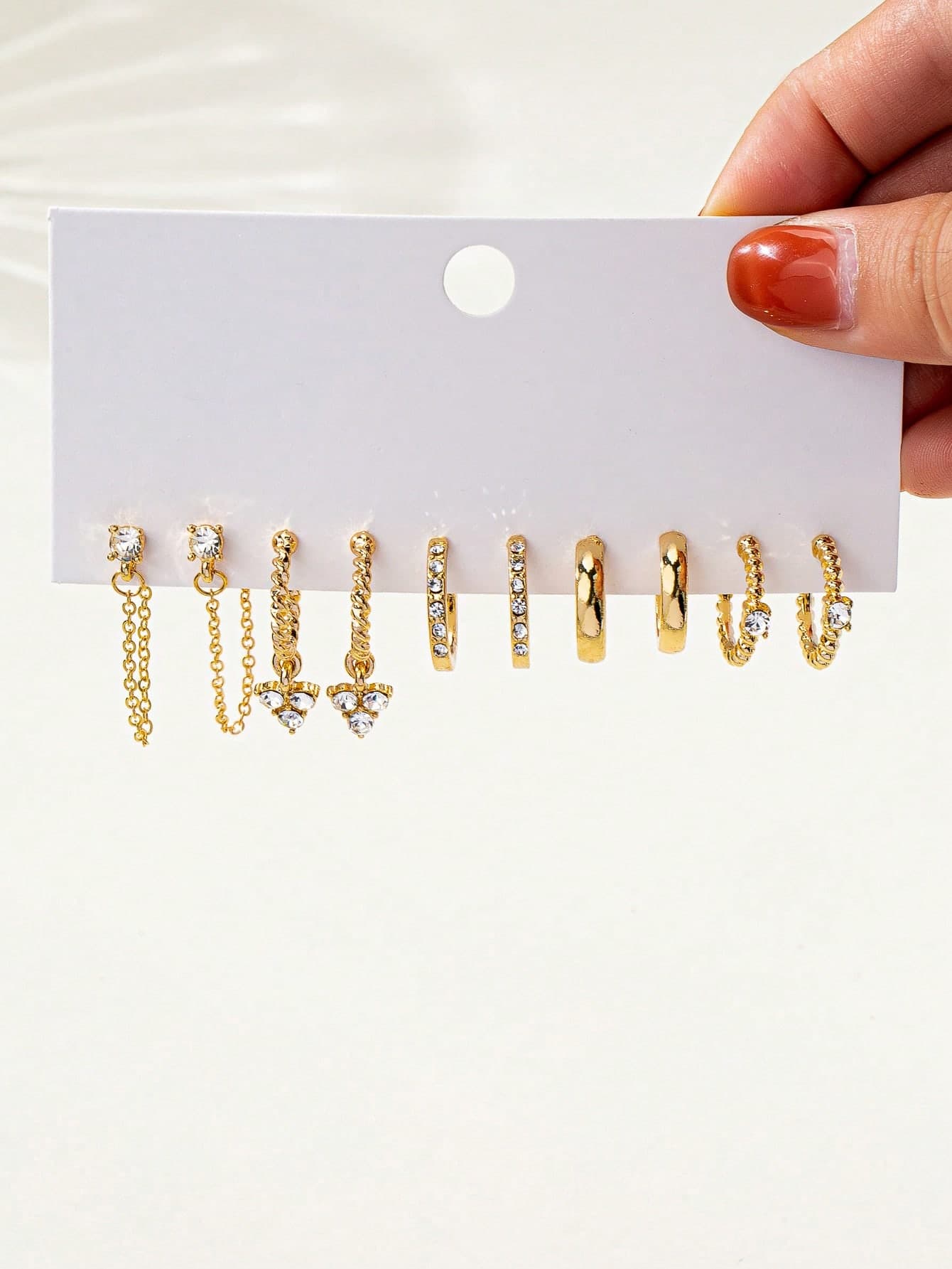 10pcs/Set Fashionable European & American Style Rhinestone Inlaid Glass Stud Earrings, Suitable For Women's Daily And Party Wear