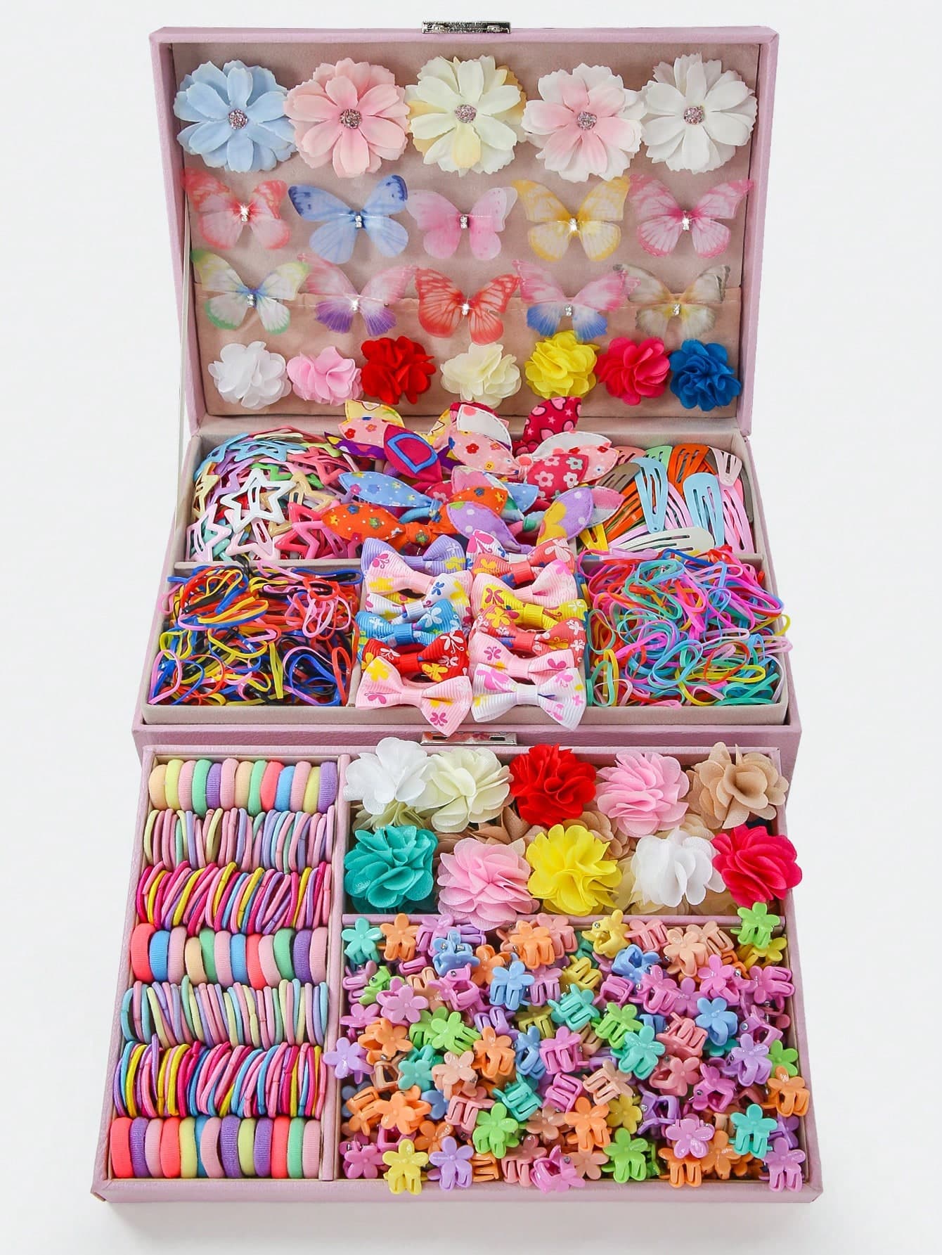895pcs Girls' Multi-Color Rhinestone Double-Layer Mesh Butterfly Hair Clips, Elastic Hair Ties, Scrunchies, Claw Clips, Barrettes - Versatile Accessories For Daily Use