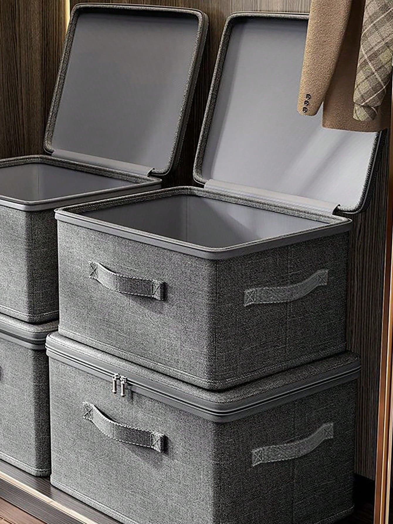 Storage Box With Zipper Cover, Storage Box With Handle, Foldable With Cover, Home Cube Basket, Wardrobe Clothes Storage Container,