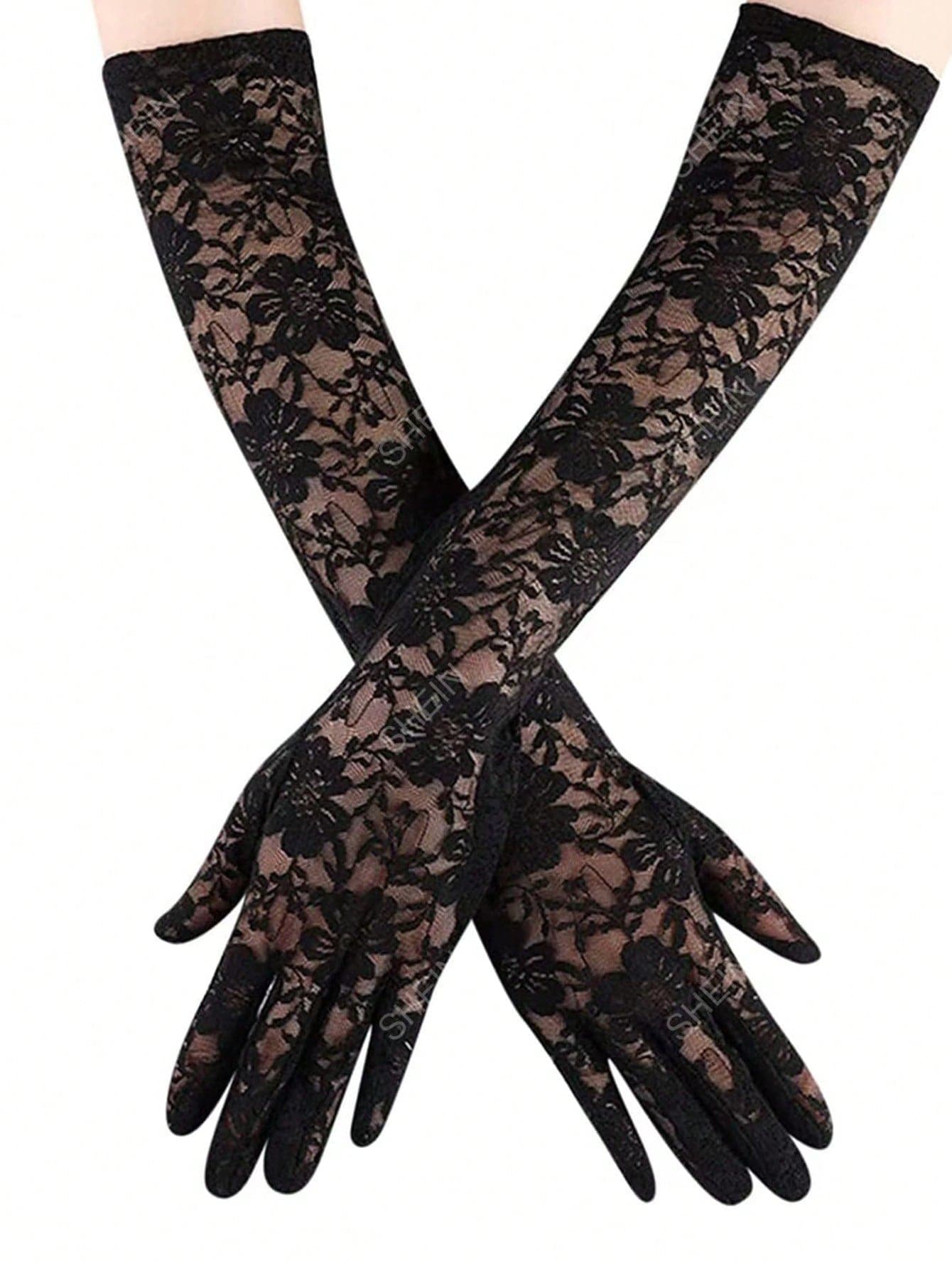 1 Pair Random Transparent Lace Stretch Gloves