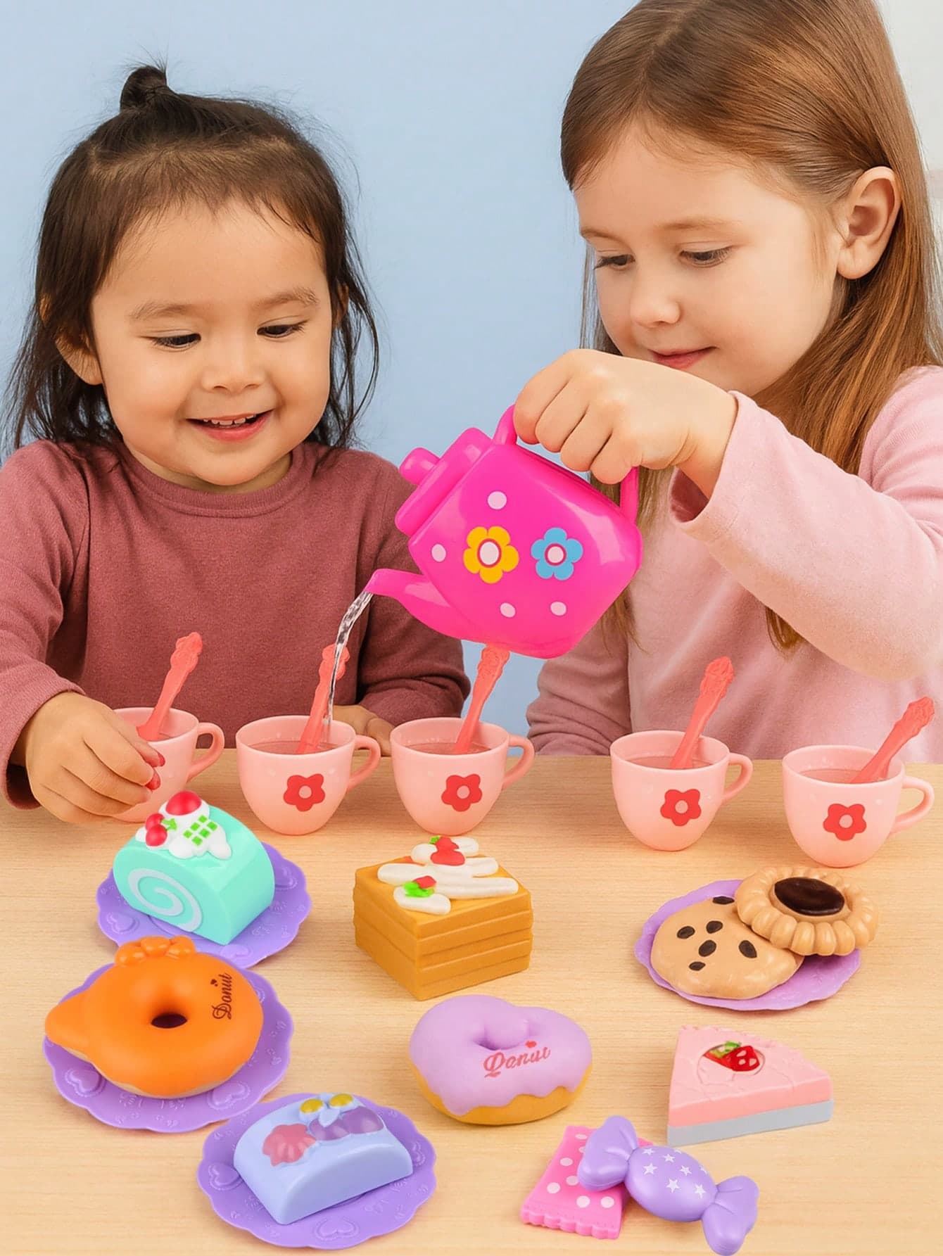 27pcs Children's Tea Party Set, Kitchen Role Play Toys - Teapot, Teacups, Sweets, Cakes, Christmas Gift For Girls