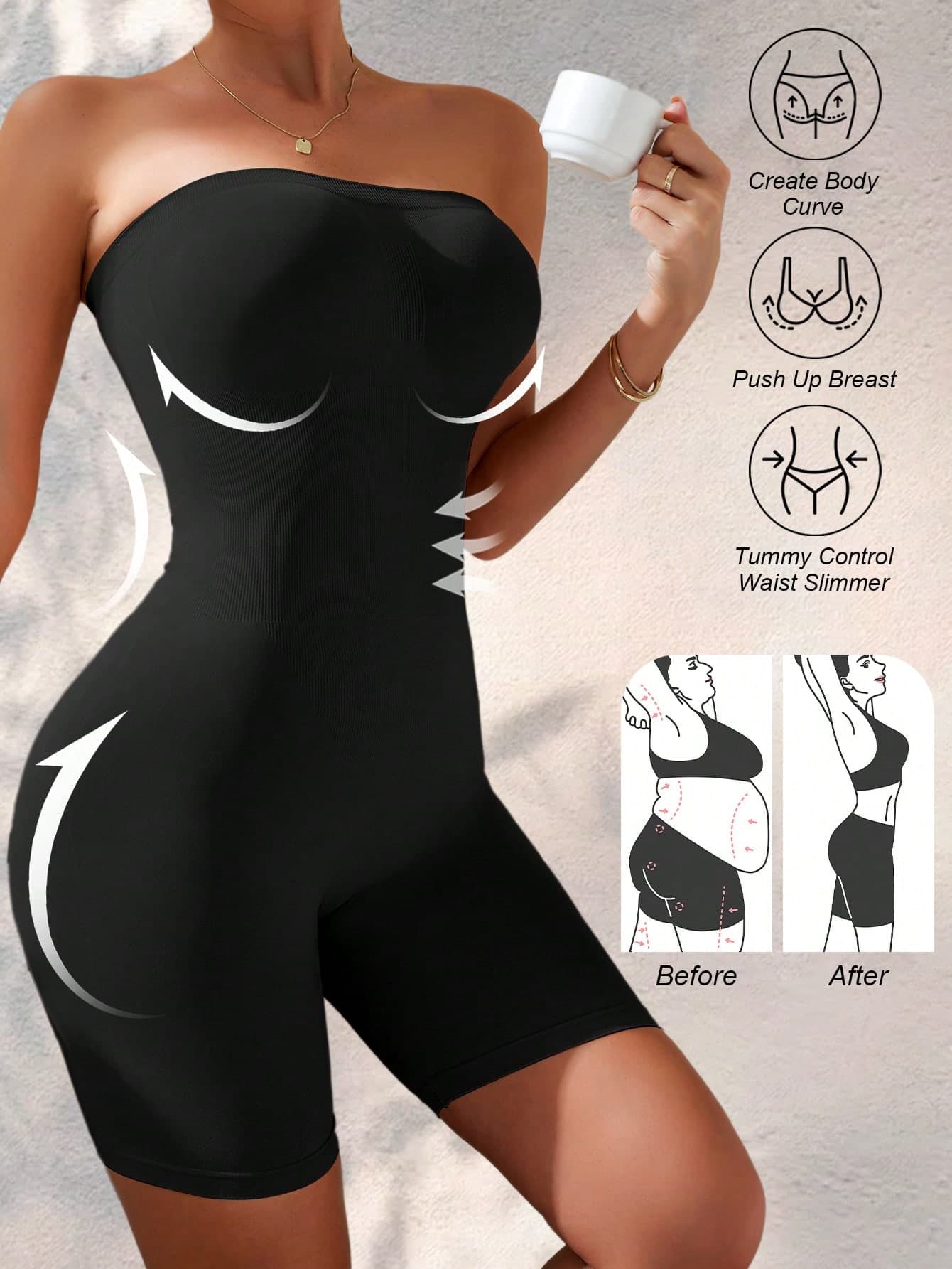 Women Seamless Sleeveless Shapewear Jumpsuit, Tummy Control, Backless, Strapless Shaping Slip