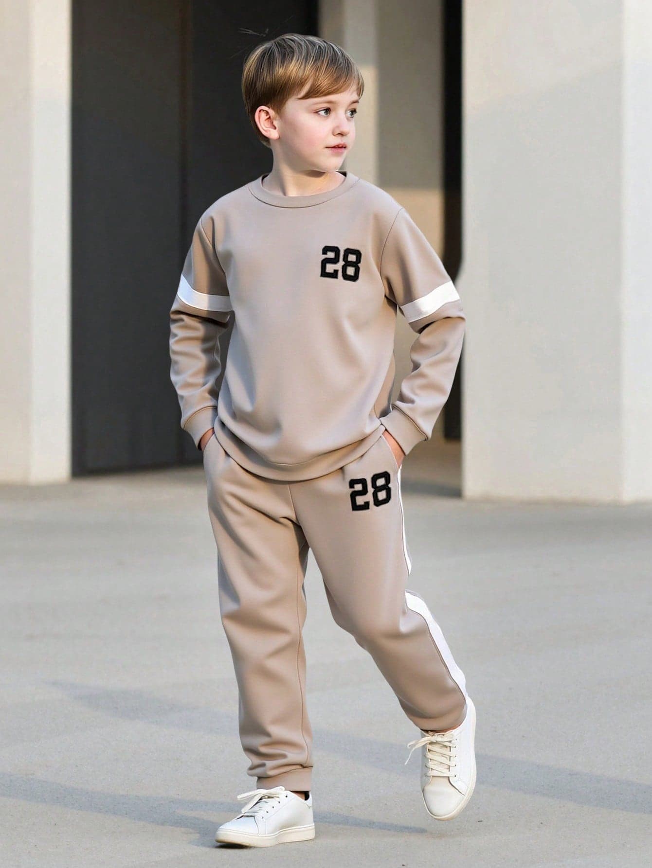 Tween Boys Spring/Autumn 2pcs Set, 28 Print Sweatshirt & Pants, Casual Stylish Outfit