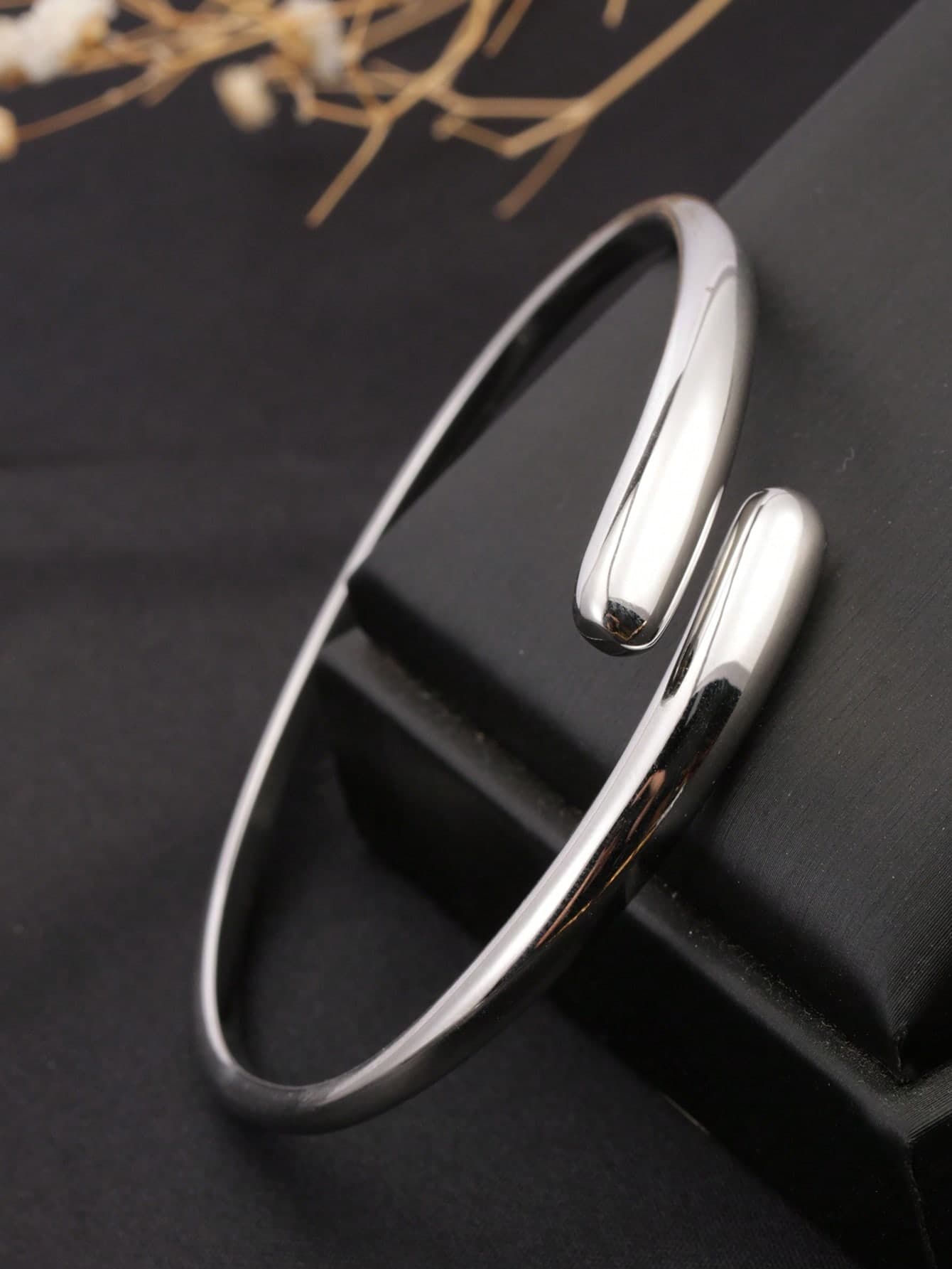 1pc Stainless Steel 18K Gold Plated Exaggerated Plain Water Drop Streamlined Polished Open Cuff Bracelet, Suitable For Daily Wear