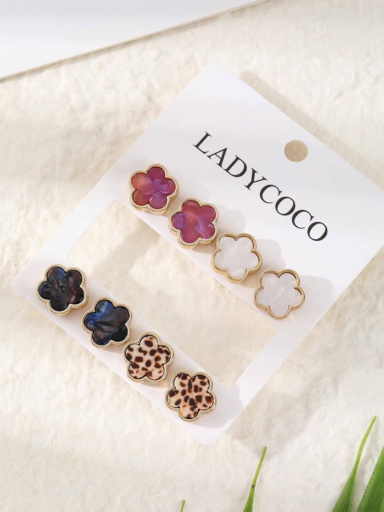 LADYCOCO 4 Pairs Fashion Lucky Clover Women's Earrings Set,