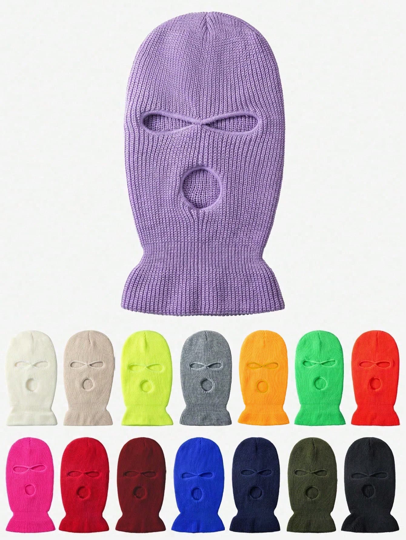 1pc/2pcs Unisex Y2K Style Candy Color Thickened 3-Hole Balaclava Ski Mask, Outdoor Casual Versatile Winter Warm Beanie Hat For Daily Commute