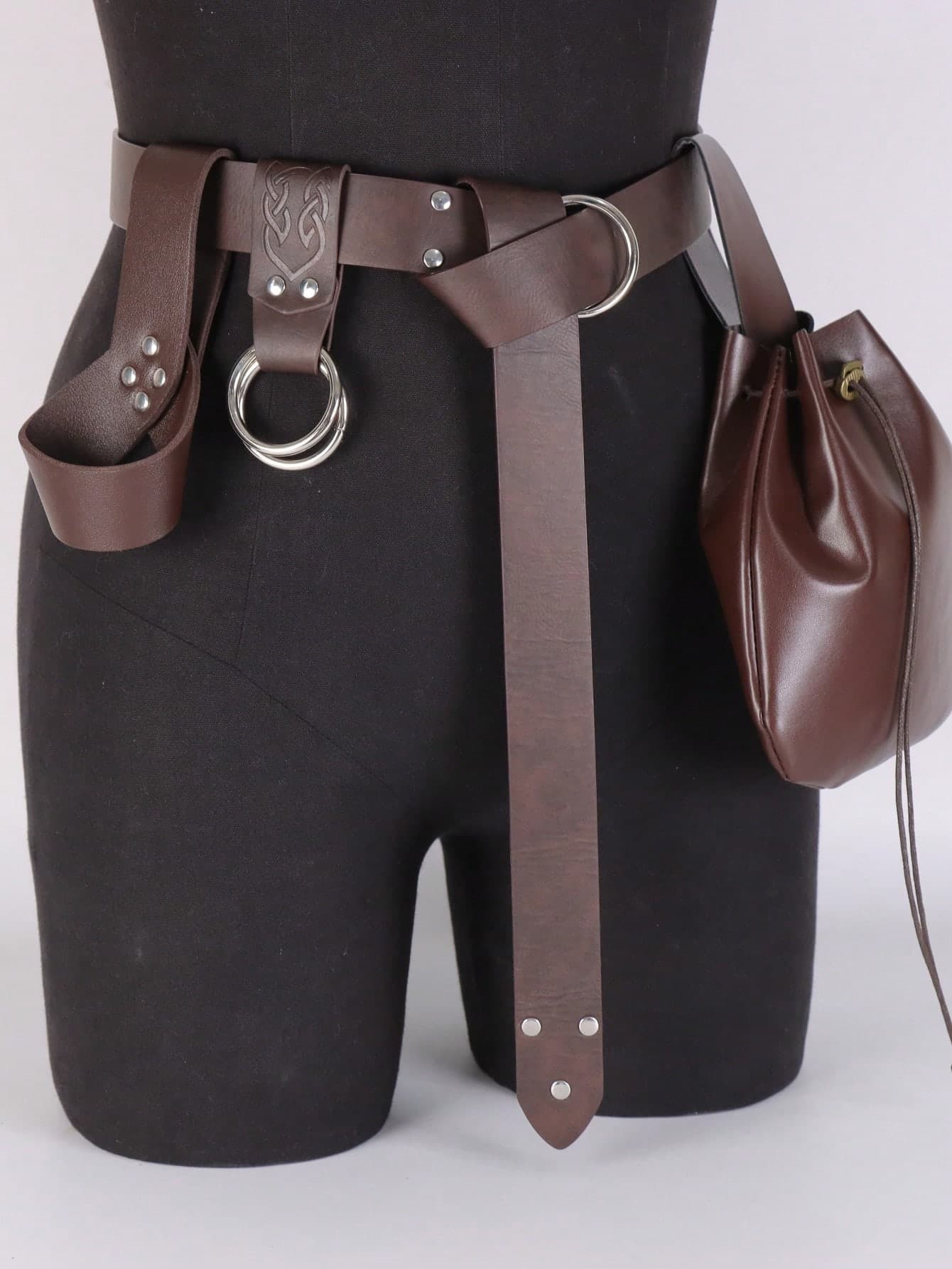 4pcs Medieval Retro PU Leather Belt Pouch Knife Sheath Coin Purse Skirt Clip, Suitable For Halloween, Renaissance, Viking Market, LARP Cosplay Props,Party
