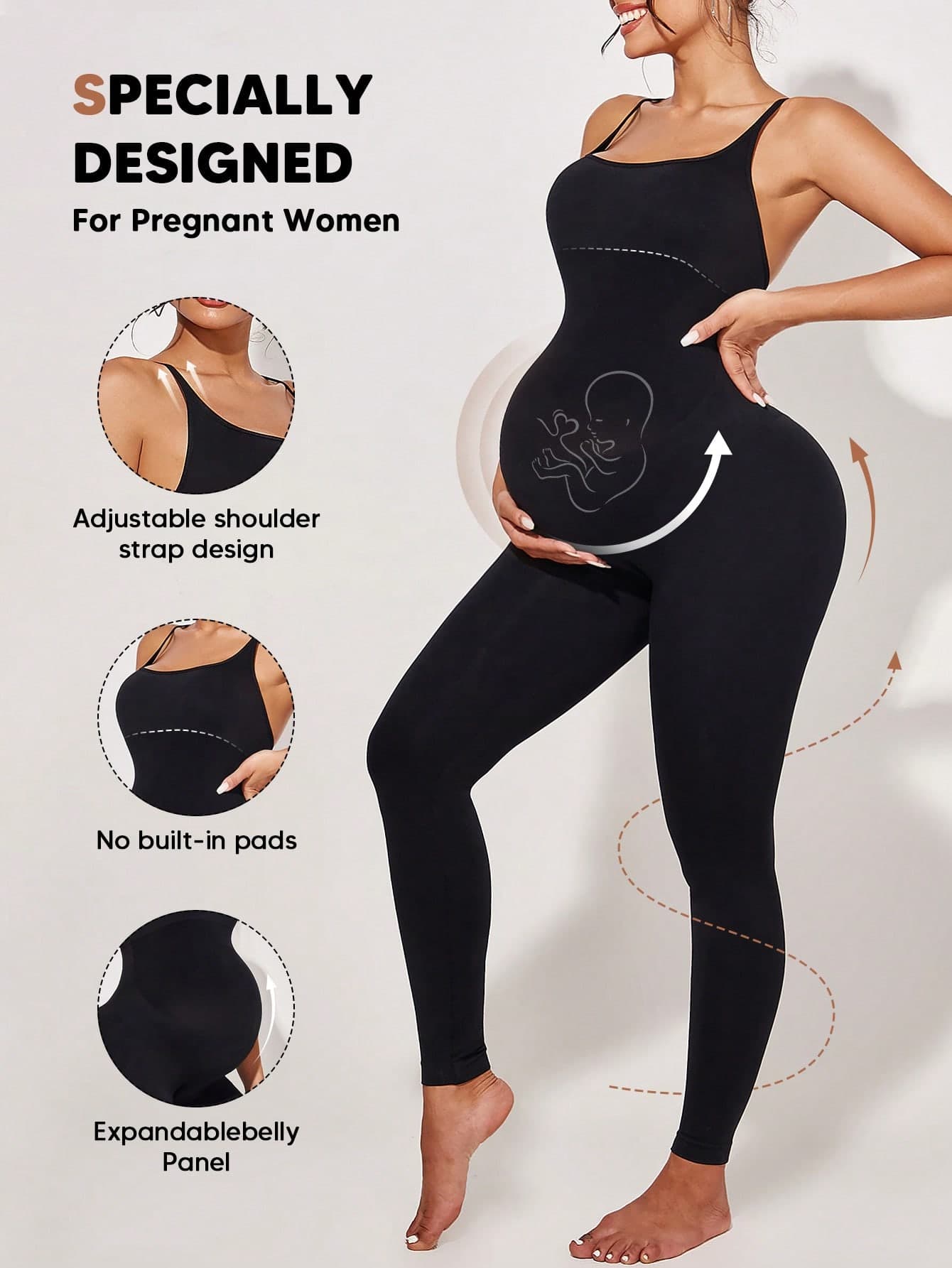 Maternity High Elastic Expandable Abdomen Sleeveless Jumpsuit Black Summer