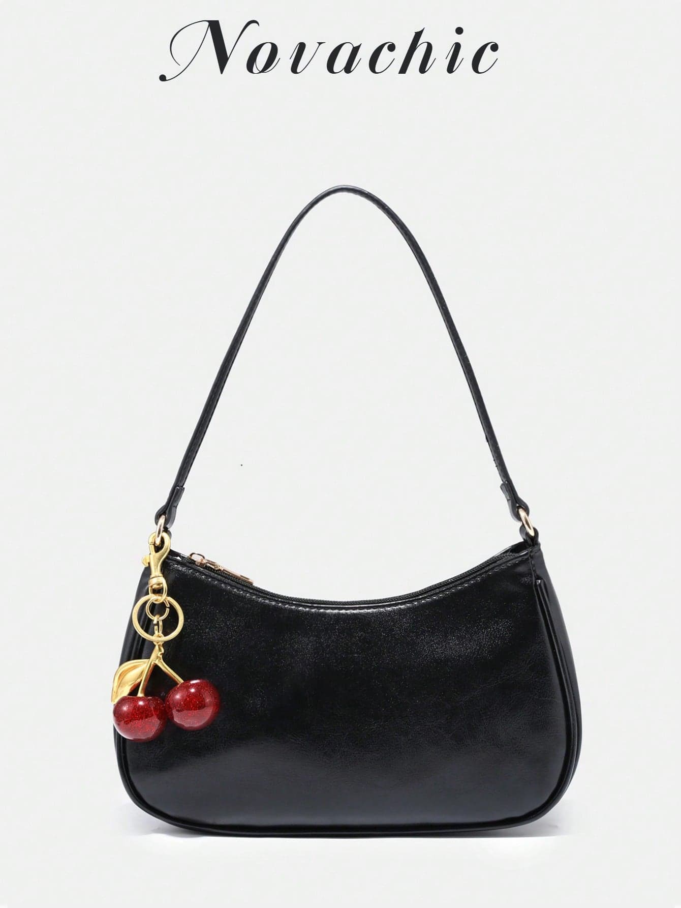 Novachic, Women's Fall Outfits, Floral Patterned Fabric,  Cherry Pendant, Women's Minimalist Shoulder Bag, Zipper Closure, Retro Style,