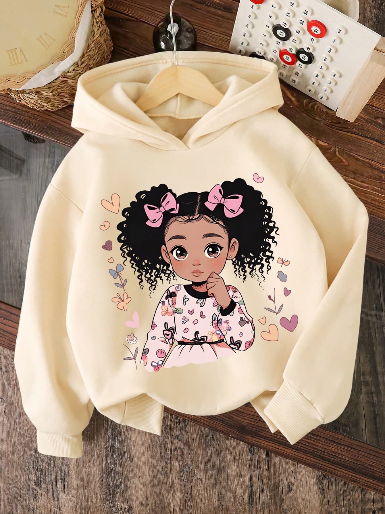 Cartoon Bow Pattern Warm Sweatshirt For Young Girl