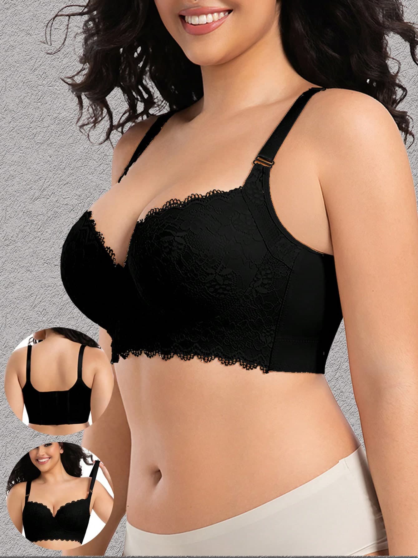 1pc Women's Plus Size Lace Pattern Underwire Bra - Full Cup Support & Lift, Half Cup, Sexy Embroidery Design, Suitable For Backless Tops, Anti-Sagging Everyday T-Shirt Bra