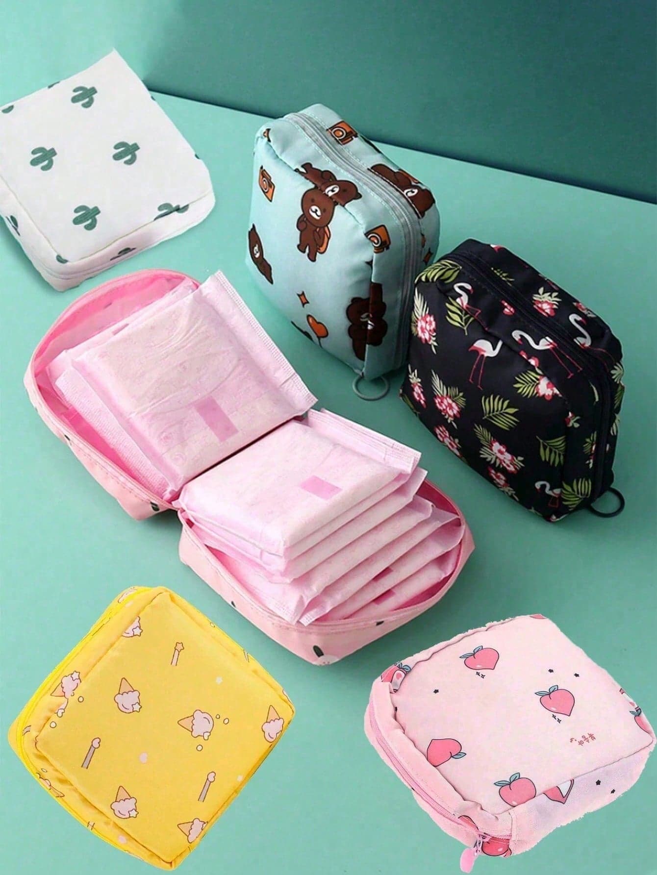 Portable Period Bag With Zipper Menstrual Pad Tampon Holder Versatile Makeup Bag Cruise Room Back To School Travel Essentials Accessories Women Gift