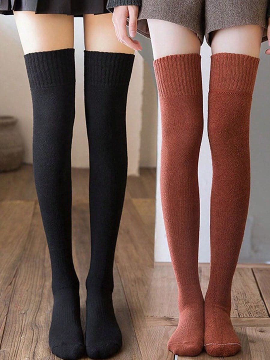 Fashionable Thick Over-The-Knee Socks, Women's Solid Color Thigh High Socks, Warm Wool Tall Socks, Leg Warmers, Comfortable Long Socks