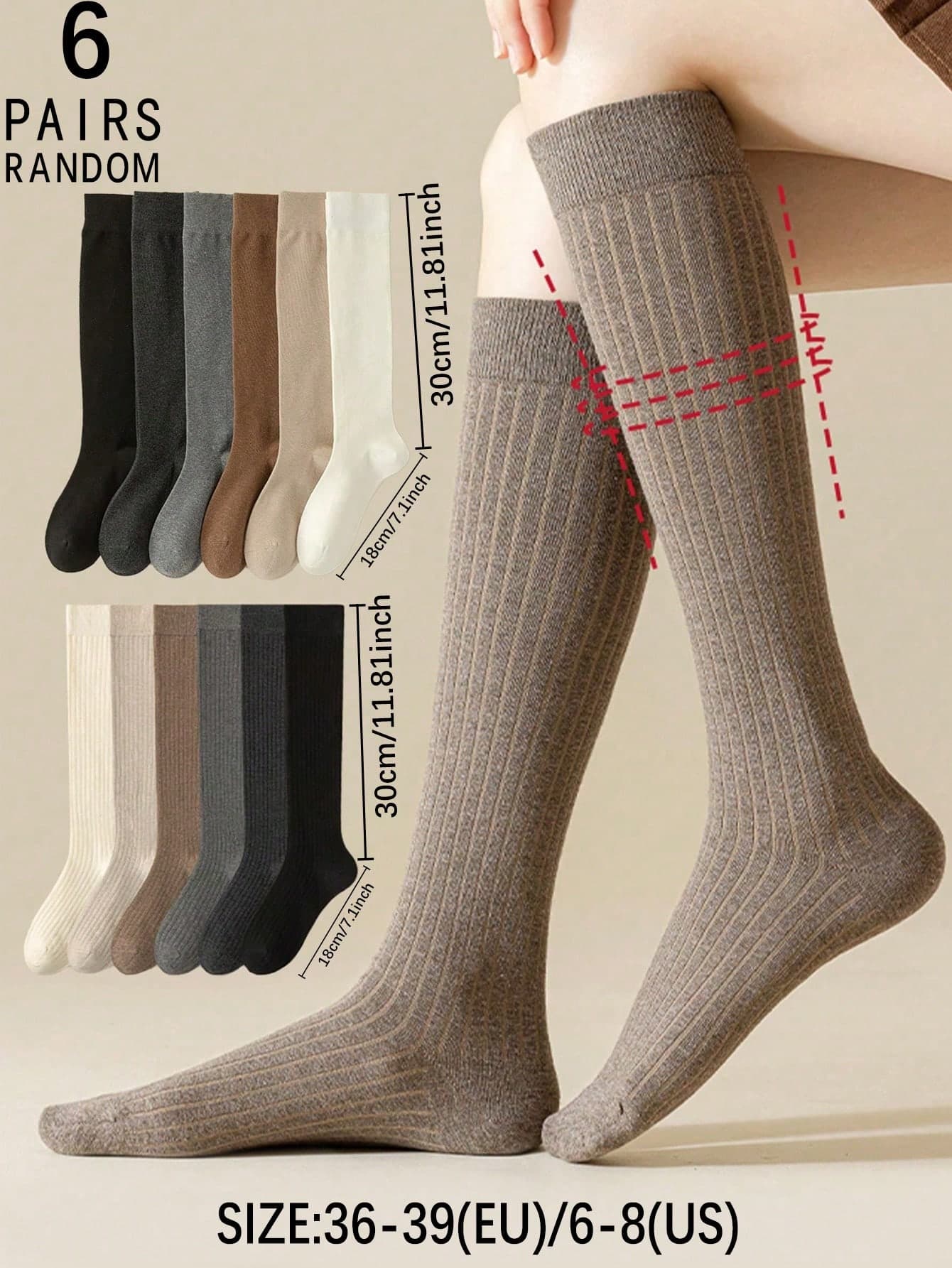 6 Pairs Women Plain Color Minimalist Over-The-Knee/Thigh High Socks, Japanese School Uniform Style, Y2k, Cozy