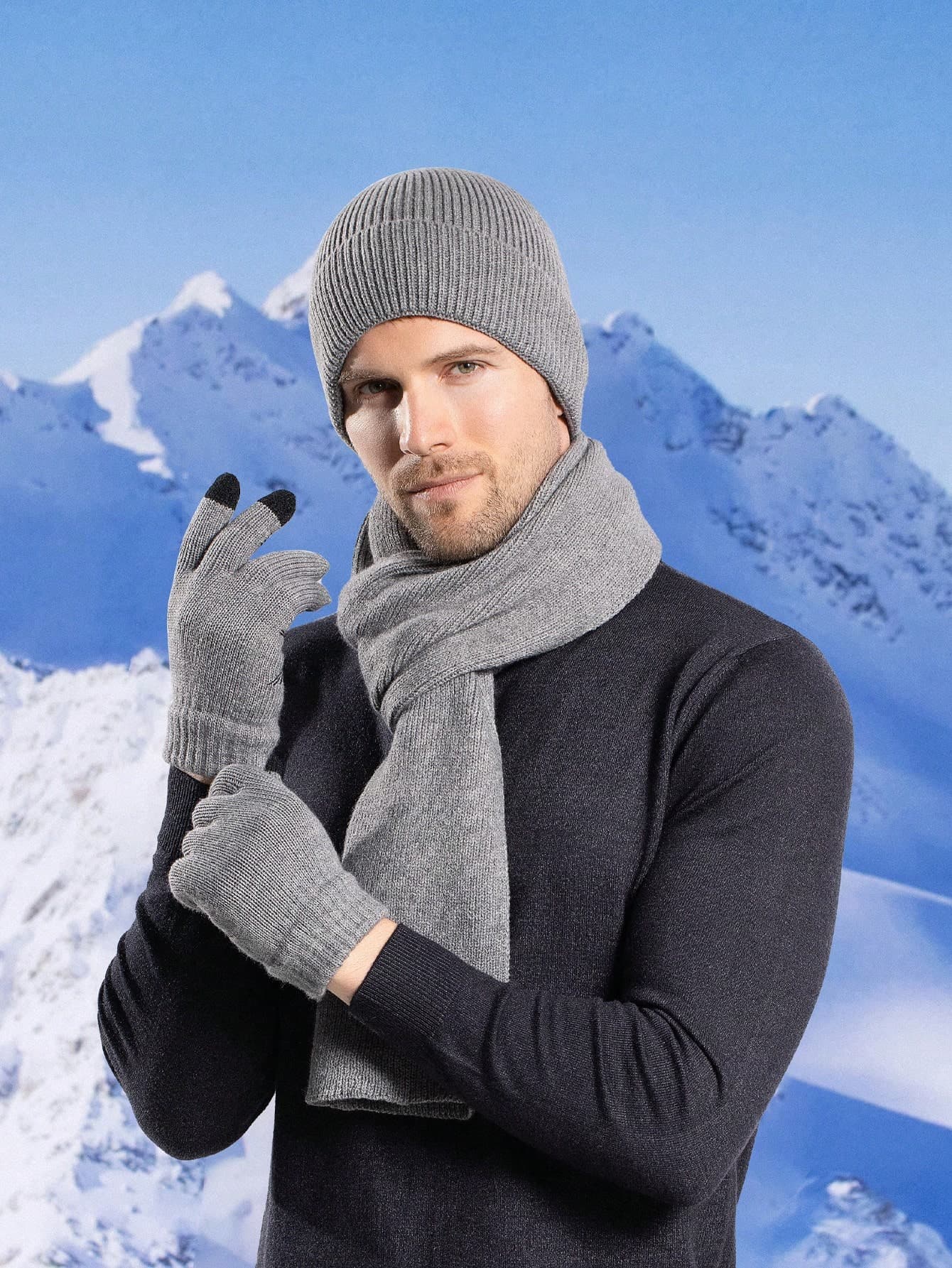 3pcs/Set Men's Knit Hat/Cap, Gloves And Scarf, Warm Winter Accessories For Men, Suitable For Outdoor Cycling And Keeping Ears Warm