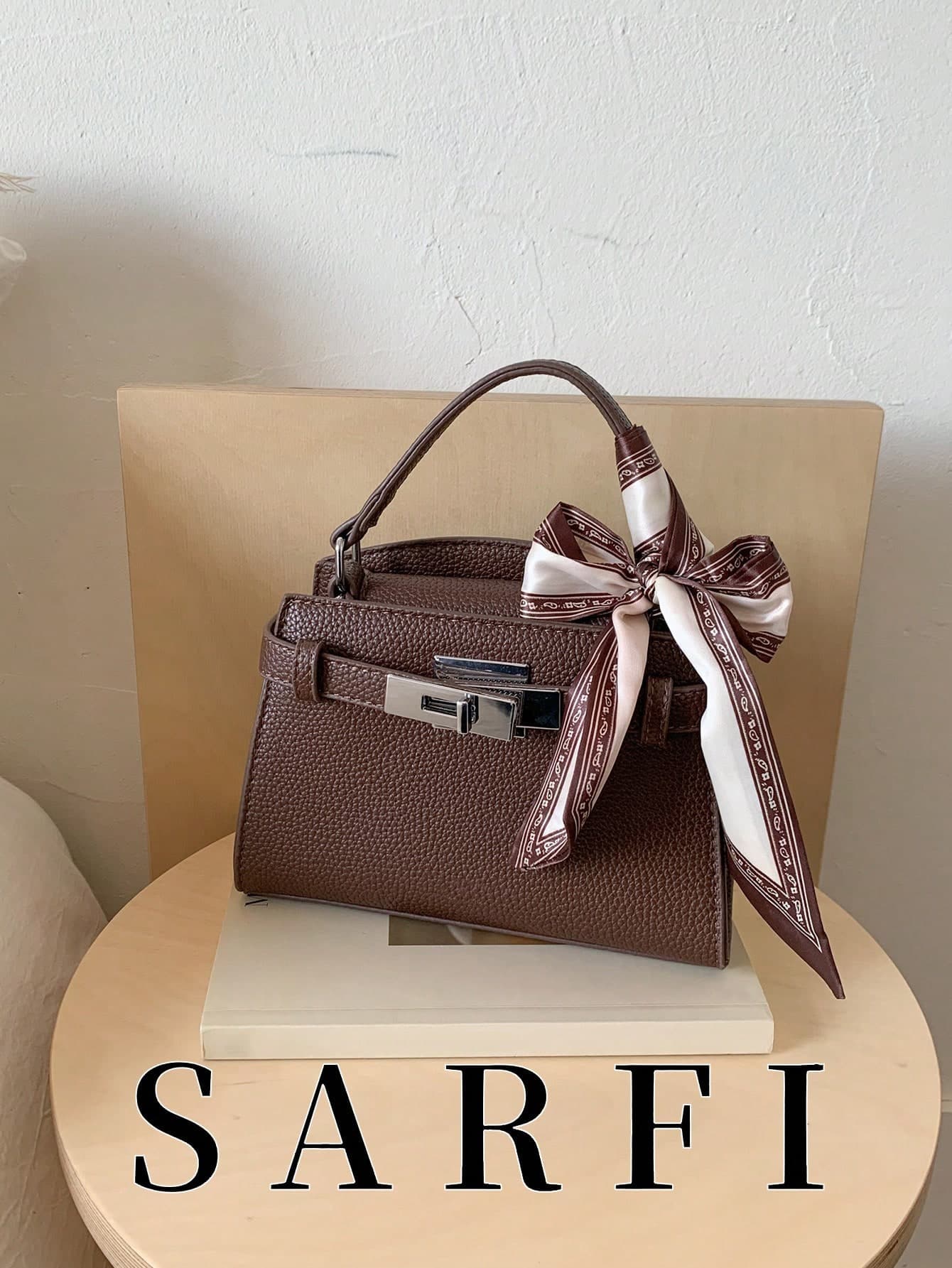 High-End Elegant Scarf Decor Women's Handbag, Minimalist Letter Decor Adjustable Shoulder Strap Crossbody Bag