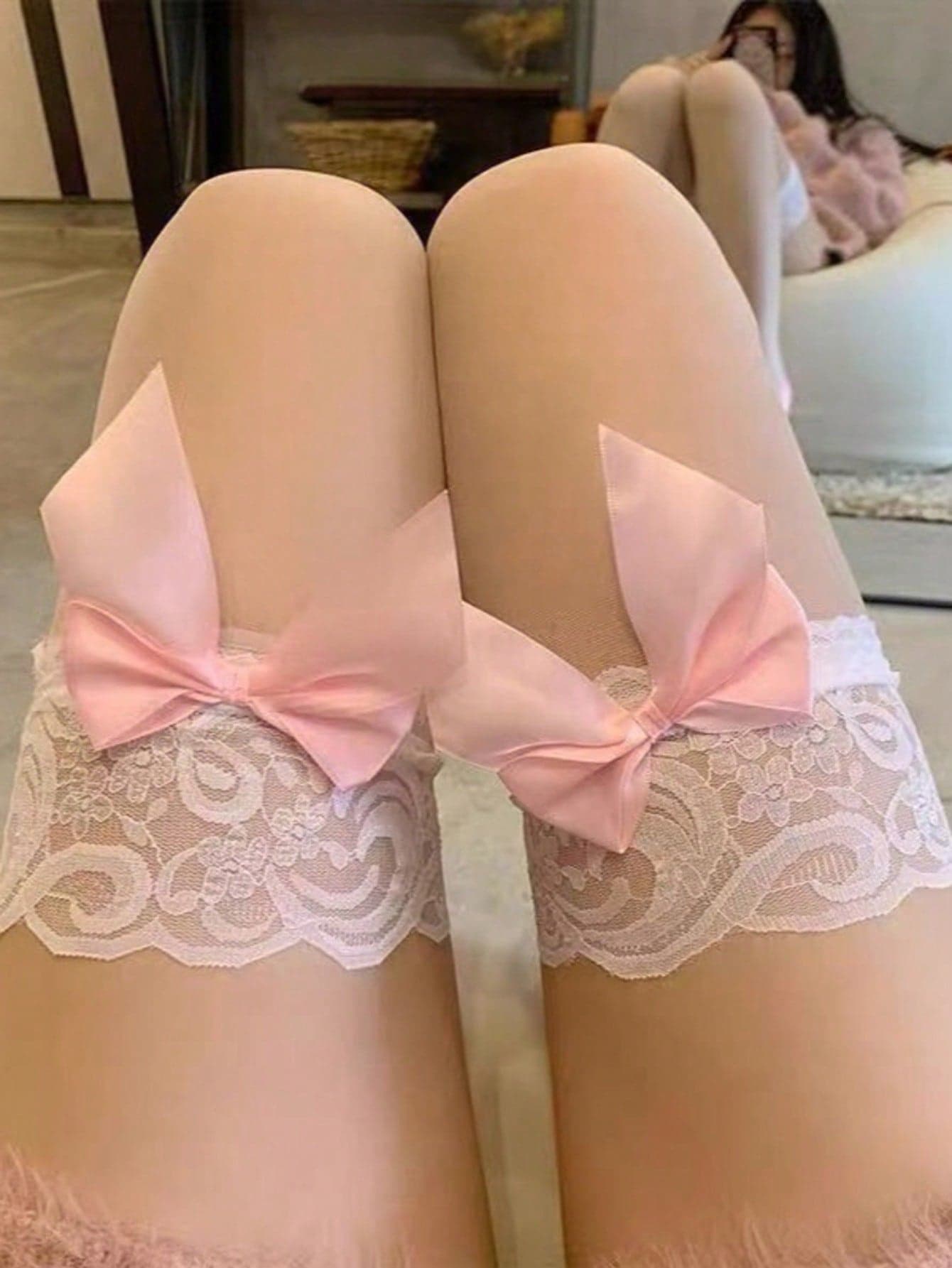 1 Pair Pink Long Stockings Net Red Royal Sister Skin Translucent Black Silk Thin Lace Lace Butterfly Over The Knee Stockings