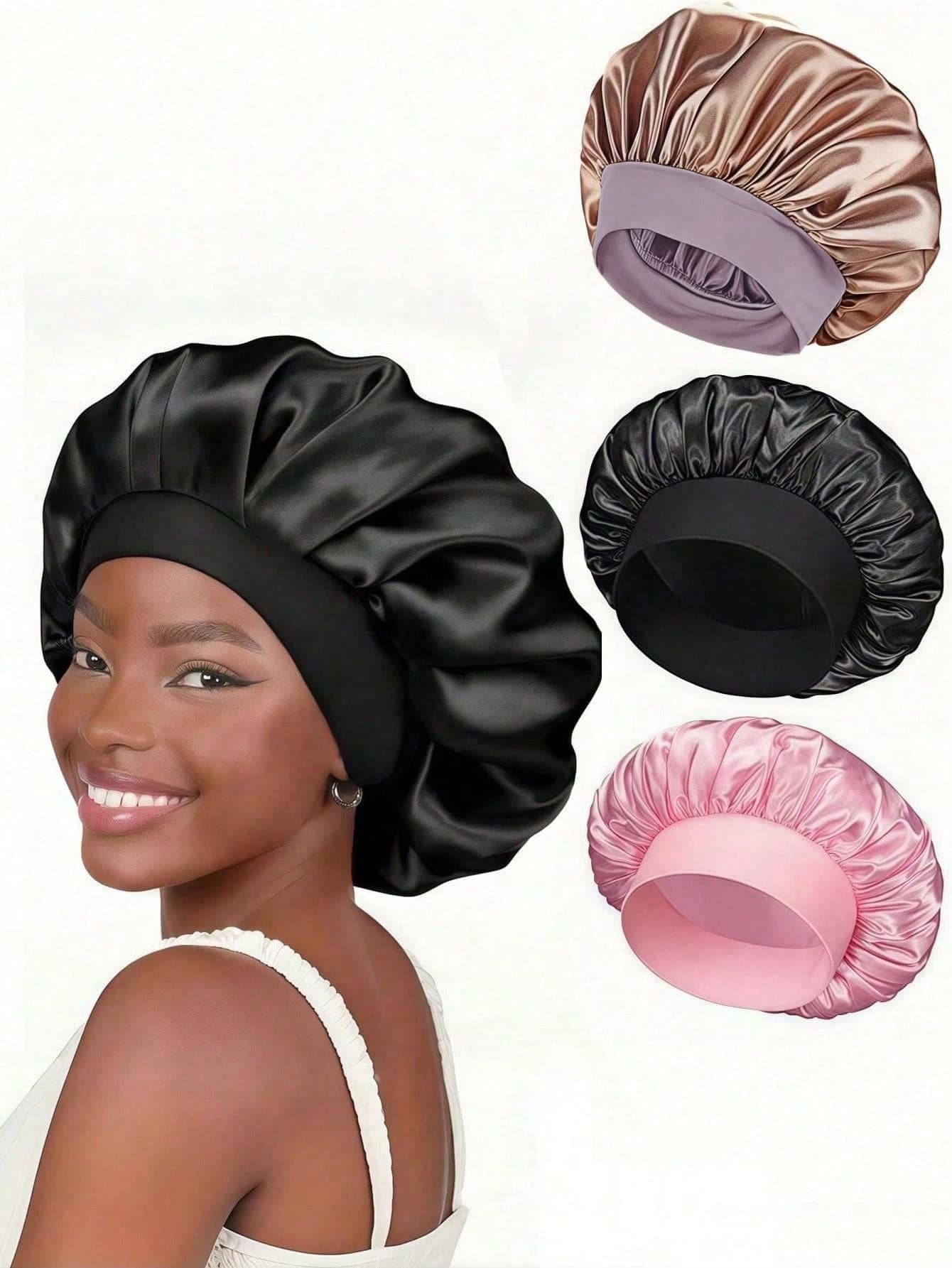 3 Pieces Set Of Silk Nightcap, Satin Cap, Elastic Band Silk Nightcap, Curling Hair, Silk Hair Set Home Decoration And Bathroom Autumn And Winter Cap, Silk Cap, Shower Cap, Suitable For Skin Care, Washing Face, Sleeping, Home, Drying Hair, Cleaning Hair 