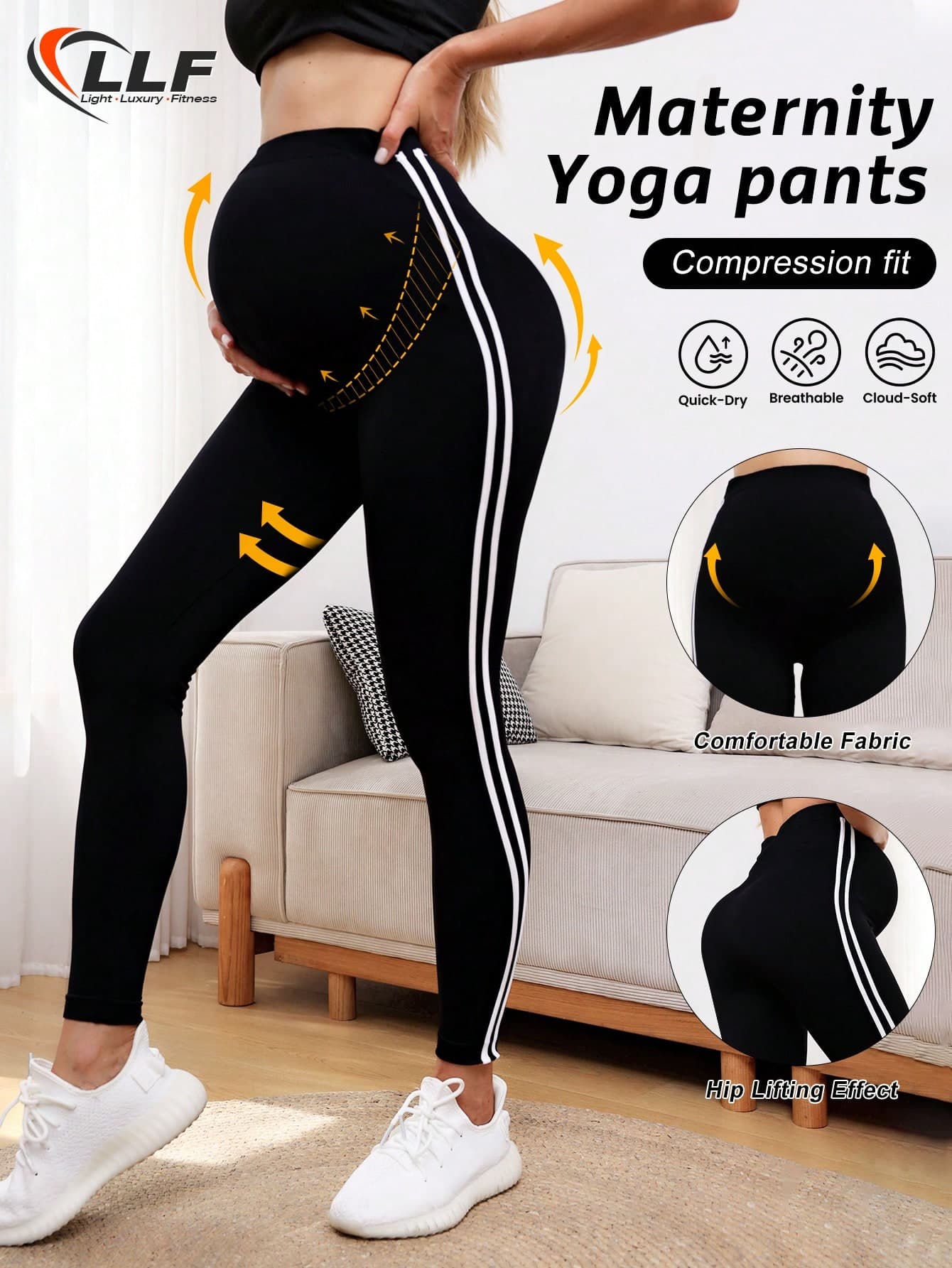 LLF Maternity High Waist Seamless Leggings, Suitable For Casual And Yoga Wear Black Spring Sports