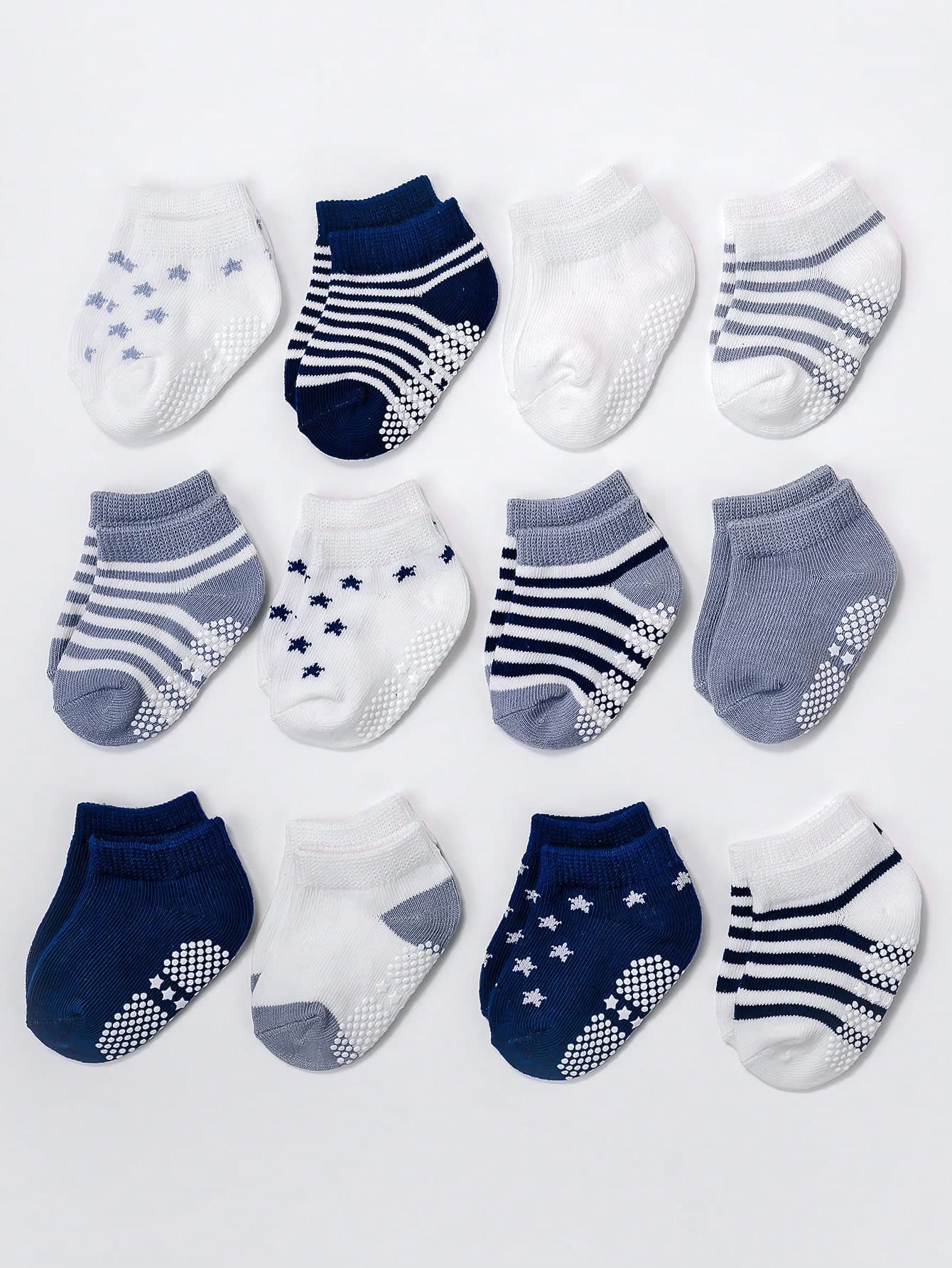 12 Pairs Anti-Slip Dot Grip Floor Socks For Toddlers, Newborns, Baby Boys & Girls, Indoor Crawling Socks, Made Of Combed Cotton