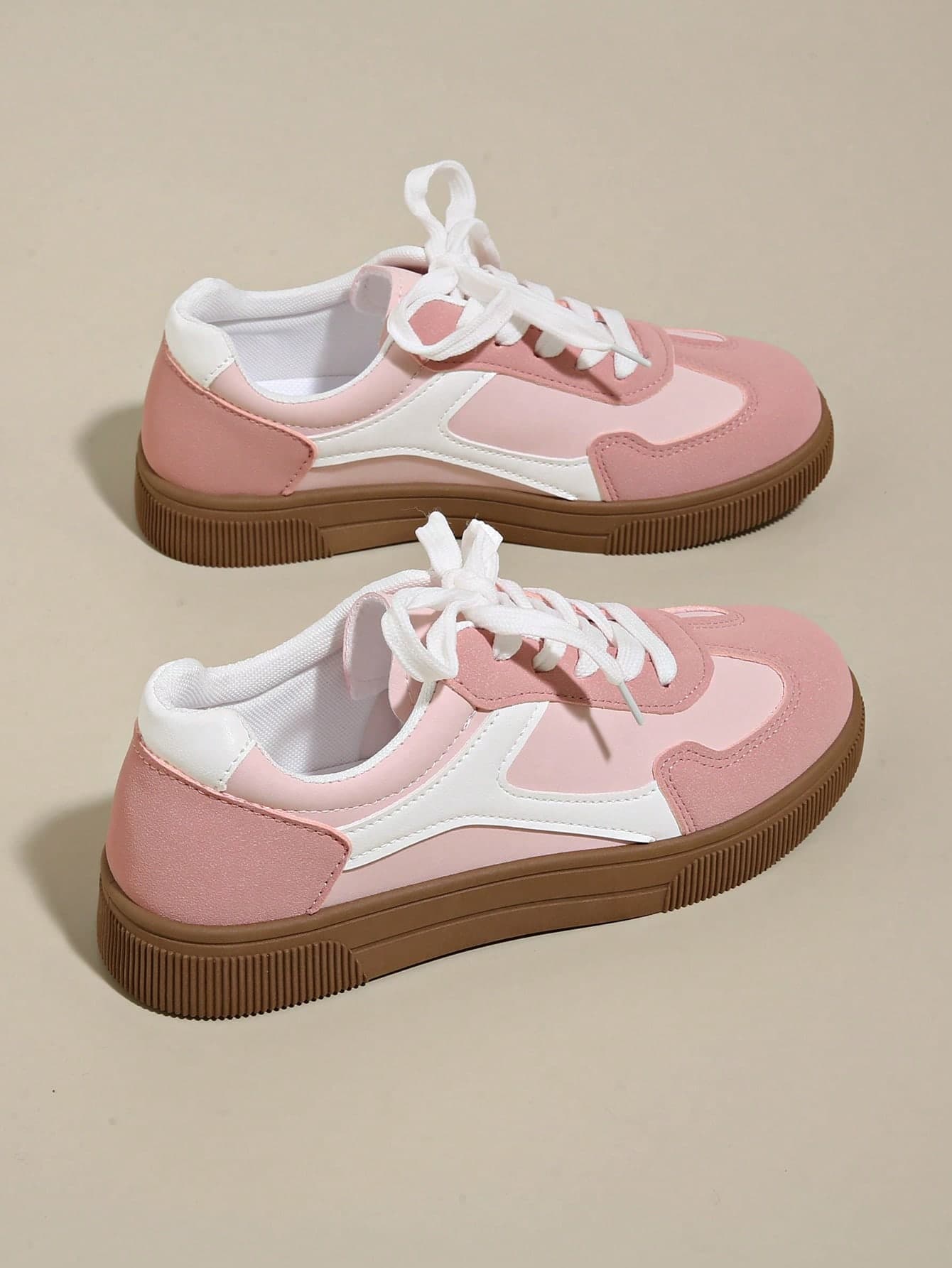 Women's Multifunctional Fashion Casual Shoes, Flat Lace-Up Round Toe Rubber Sole Casual Sneakers, Black & Khaki Color Block, Daily Matching Shoes, Casual Shoes Size 36-42, Fashion Skate Shoes, New Style