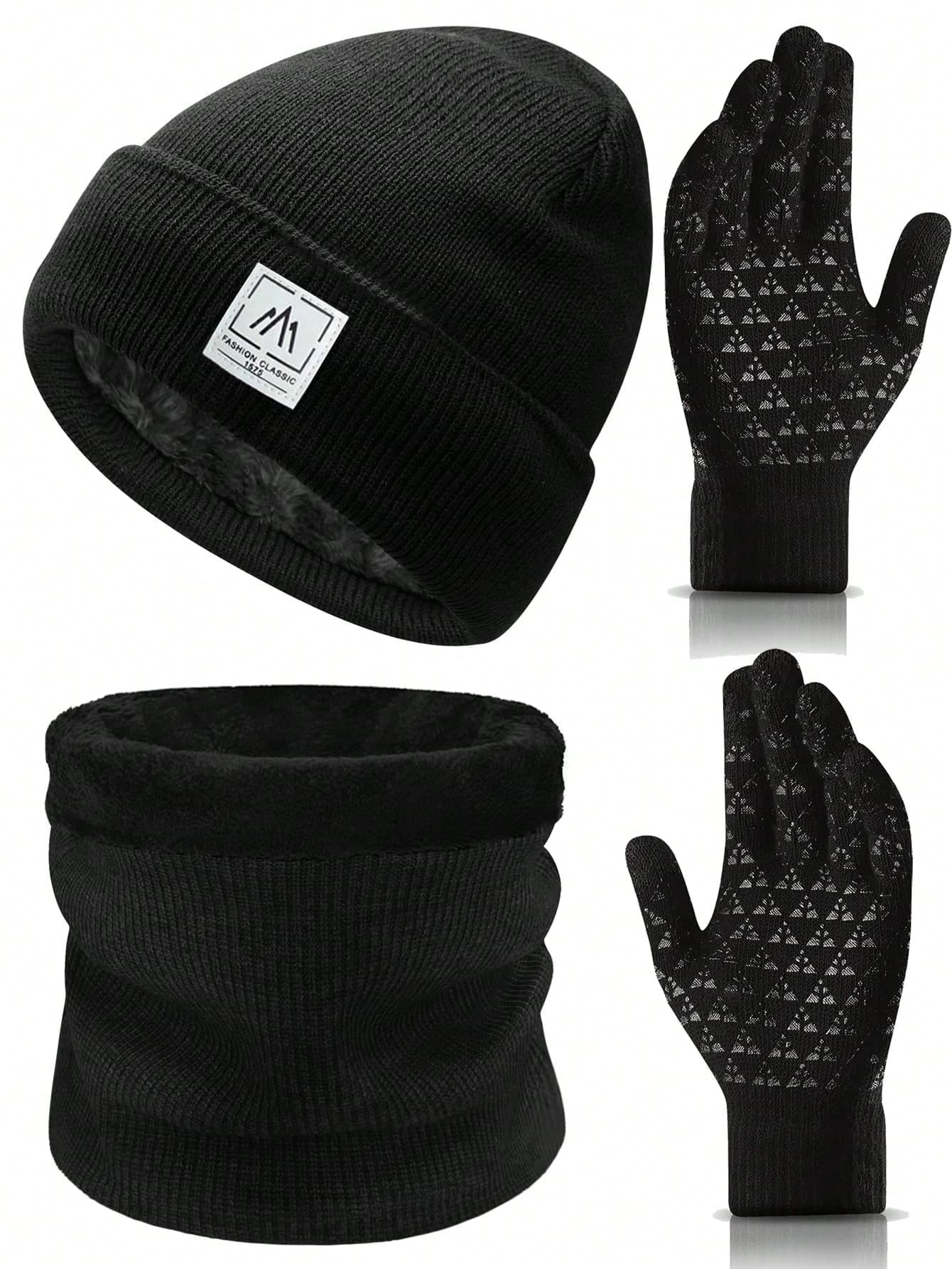 3 PiecesKnit Hat, Scarf And Touchscreen Gloves Set, Thermal Lined, Warm Winter Accessories