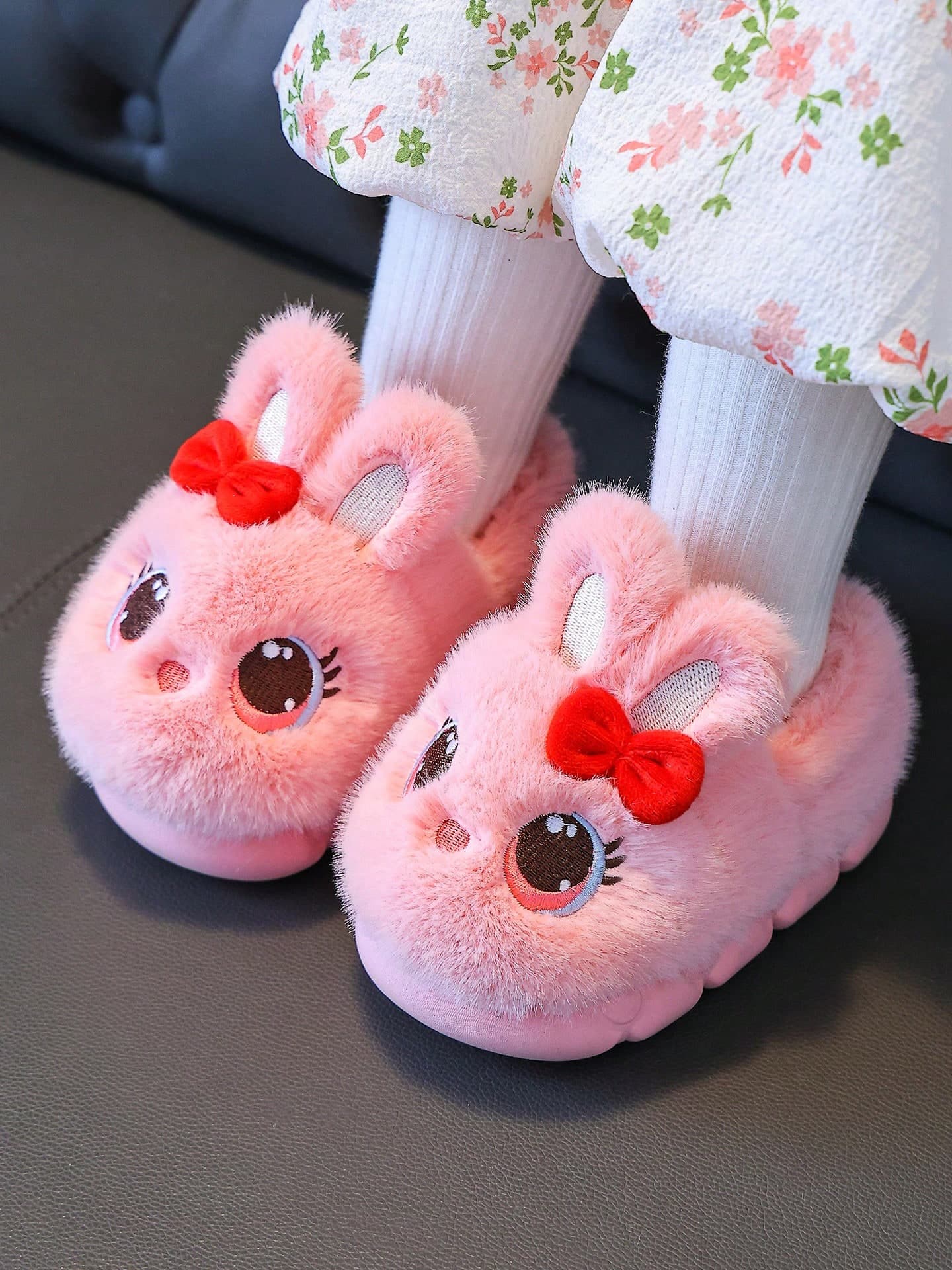 Kids Slippers Winter New 2025 Girls Cute Cartoon Princess Warm Plush Closed Toe Shoes Indoor Toddler Backless Slippers