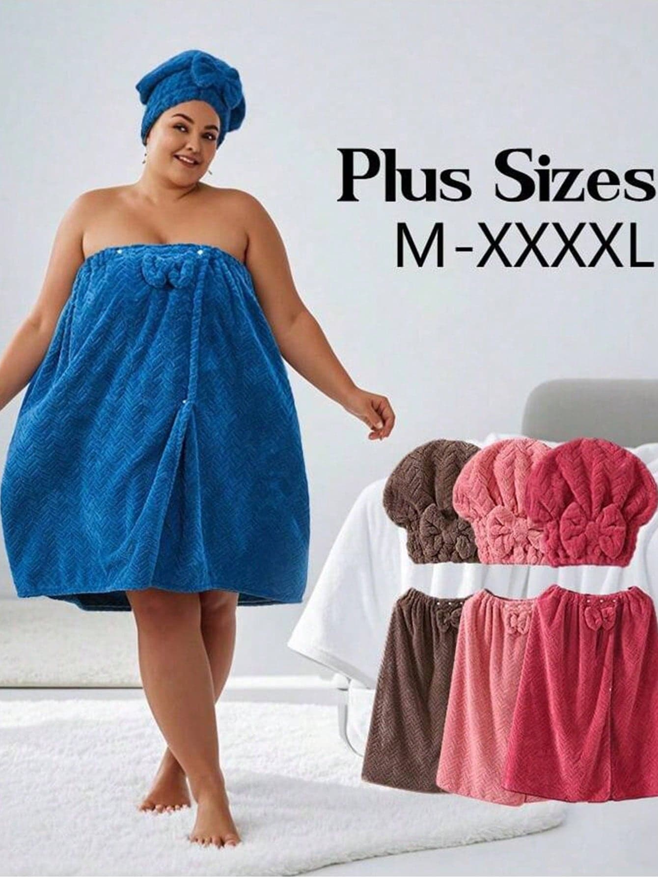 2pcs Set, Size 80*210cm/80*160cm, 350g/㎡, Extra Large Bathrobe + Princess Shower Cap, Adjustable, Fits M-XXXXL, Thickened Bathrobe, Suitable For Home, Travel, Sauna And Spa, Size 31.5*82.7in/31.5*63in