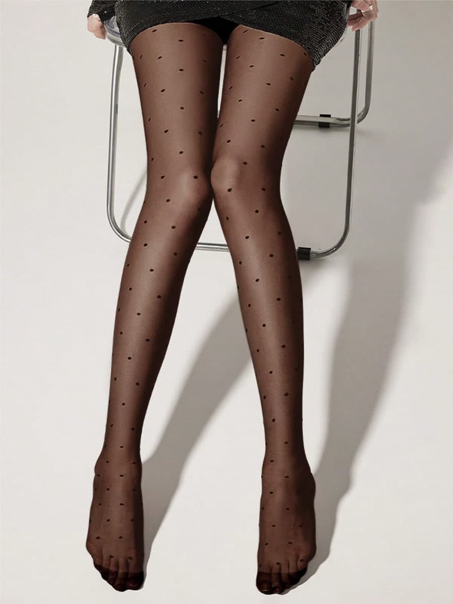 1/3 Pairs Women's Sexy Black Sheer Polka Dot Jacquard Tights/Stockings, Suitable For Spring And Autumn, Perfect For Home, Casual, Daily And Office Wear